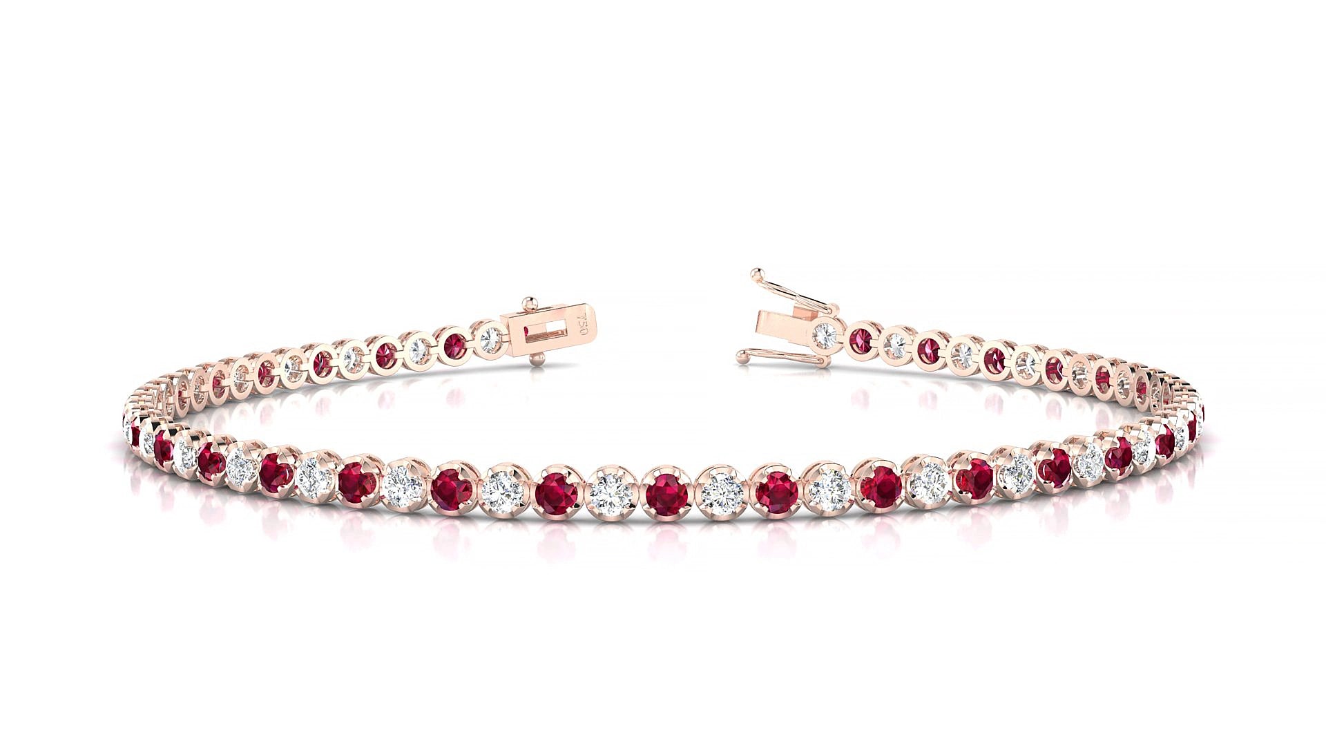 Bengal 1-1 | 18k Rose Gold 2 mm Round Natural Ruby & Diamond 19 cm Tennis Bracelet