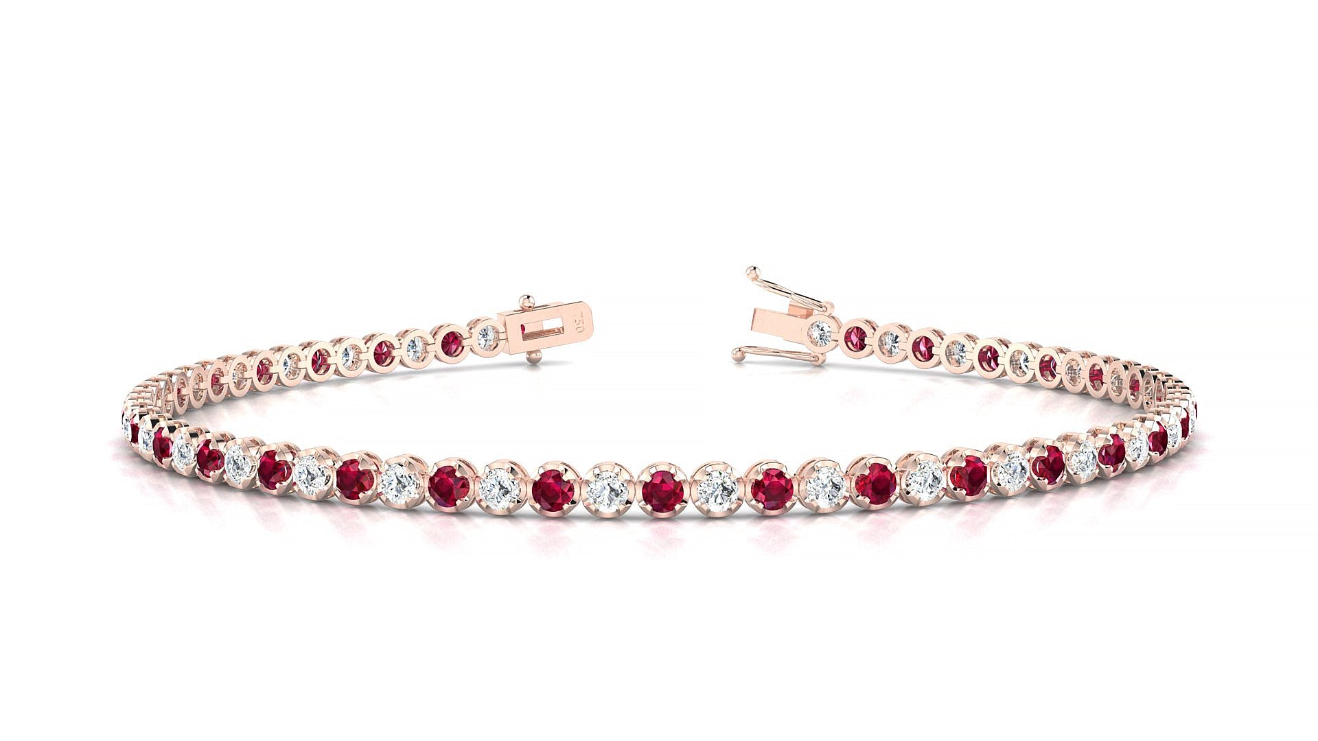 Bengal 1-1 | 18k Rose Gold 2 mm Round Natural Ruby & Diamond Tennis Bracelet