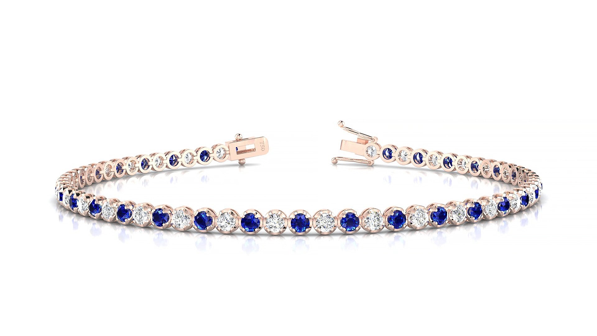 Bengal 1-1 | 18k Rose Gold 2 mm Round Natural Sapphire & Diamond 17 cm Tennis Bracelet
