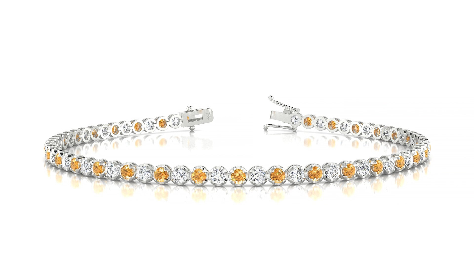 Bengal 1-1 | 18k White Gold 2 mm Round Natural Citrine & Diamond 15 cm Tennis Bracelet