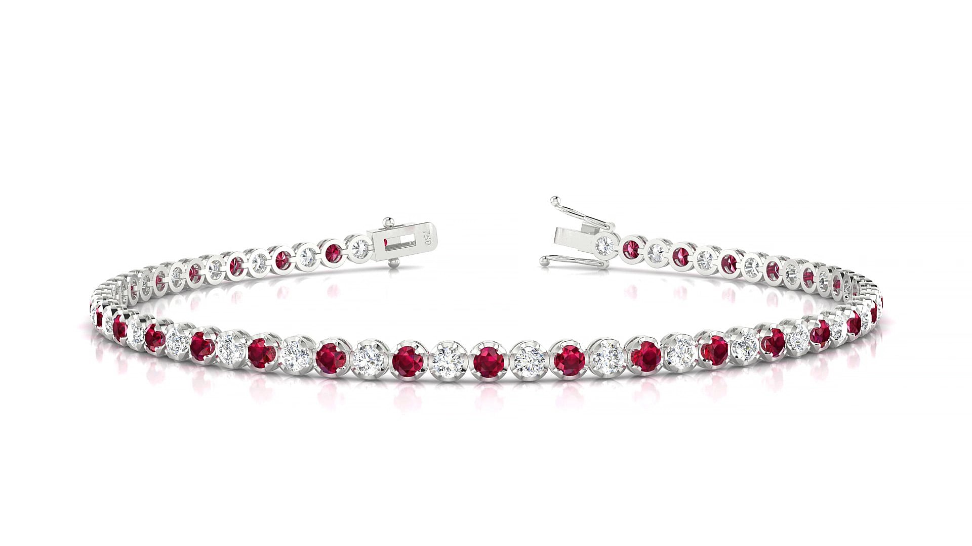 Bengal 1-1 | 18k White Gold 2 mm Round Natural Ruby & Diamond 20 cm Tennis Bracelet