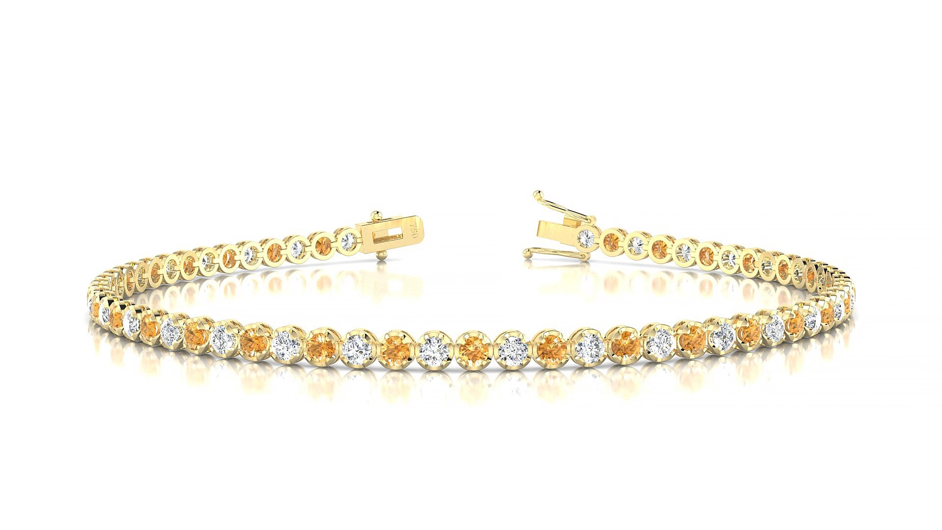 Bengal 1-1 | 18k Yellow Gold 2 mm Round Natural Citrine & Diamond 16 cm Tennis Bracelet