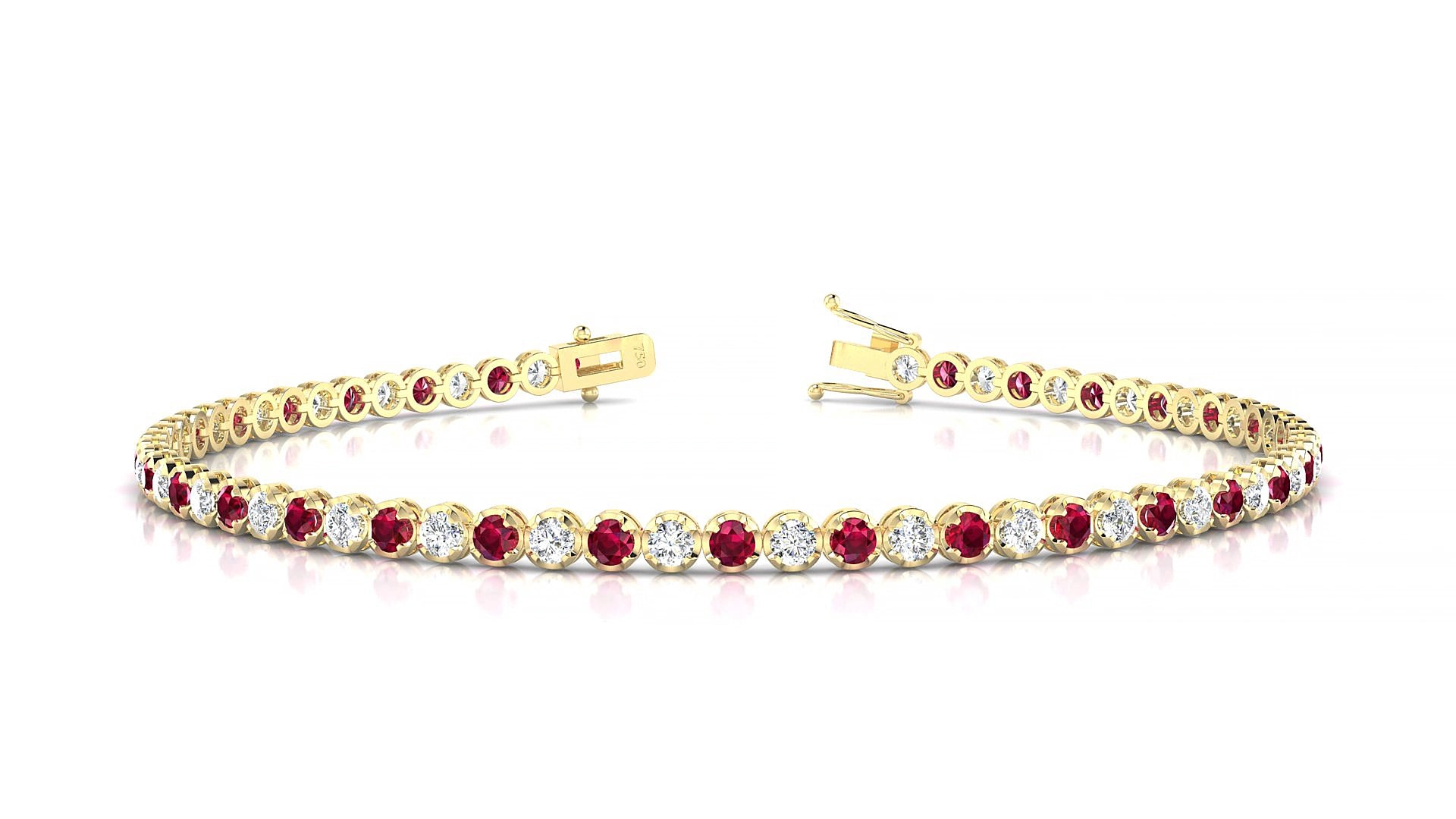 Bengal 1-1 | 18k Yellow Gold 2 mm Round Natural Ruby & Diamond 15 cm Tennis Bracelet
