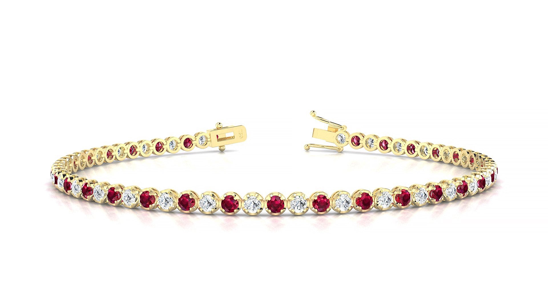 Bengal 1-1 | 18k Yellow Gold 2 mm Round Natural Ruby & Diamond Tennis Bracelet