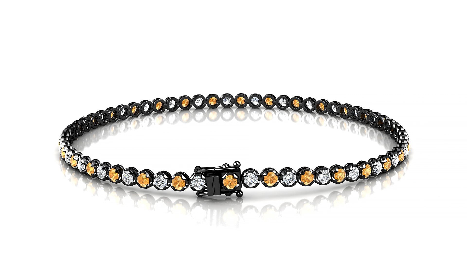 Bengal 1-1 | 18k Black Gold 2 mm Round Natural Citrine & Diamond 17 cm Tennis Bracelet