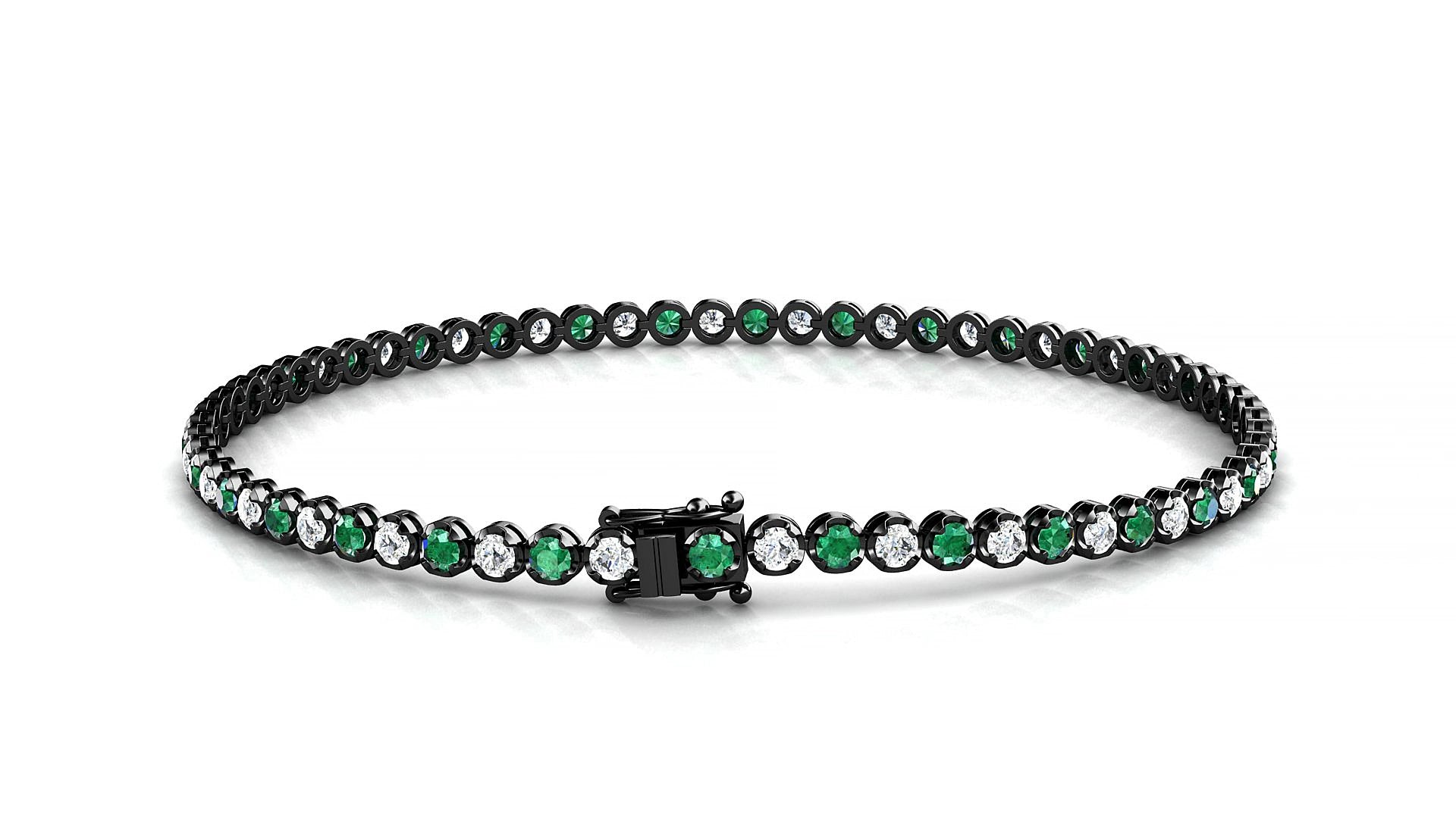 Bengal 1-1 | 18k Black Gold 2 mm Round Natural Emerald & Diamond 15 cm Tennis Bracelet