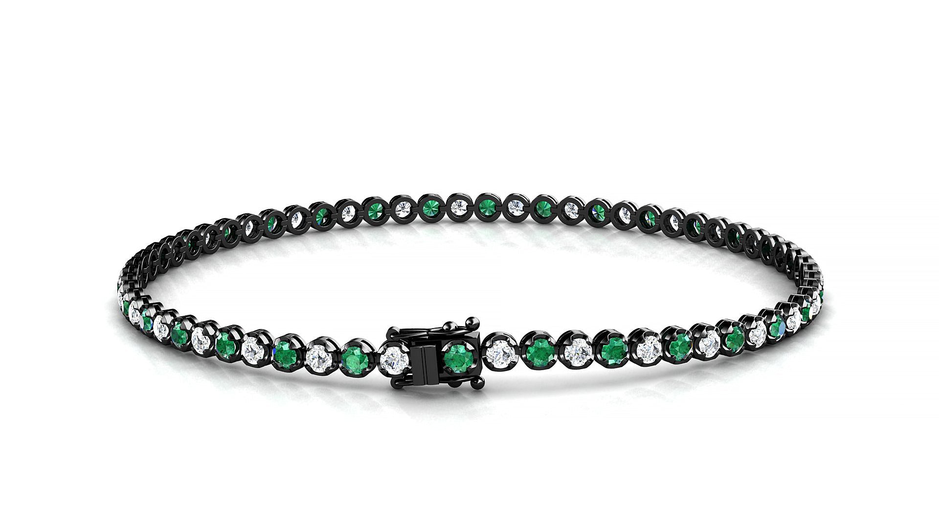 Bengal 1-1 | 18k Black Gold 2 mm Round Natural Emerald & Diamond Tennis Bracelet