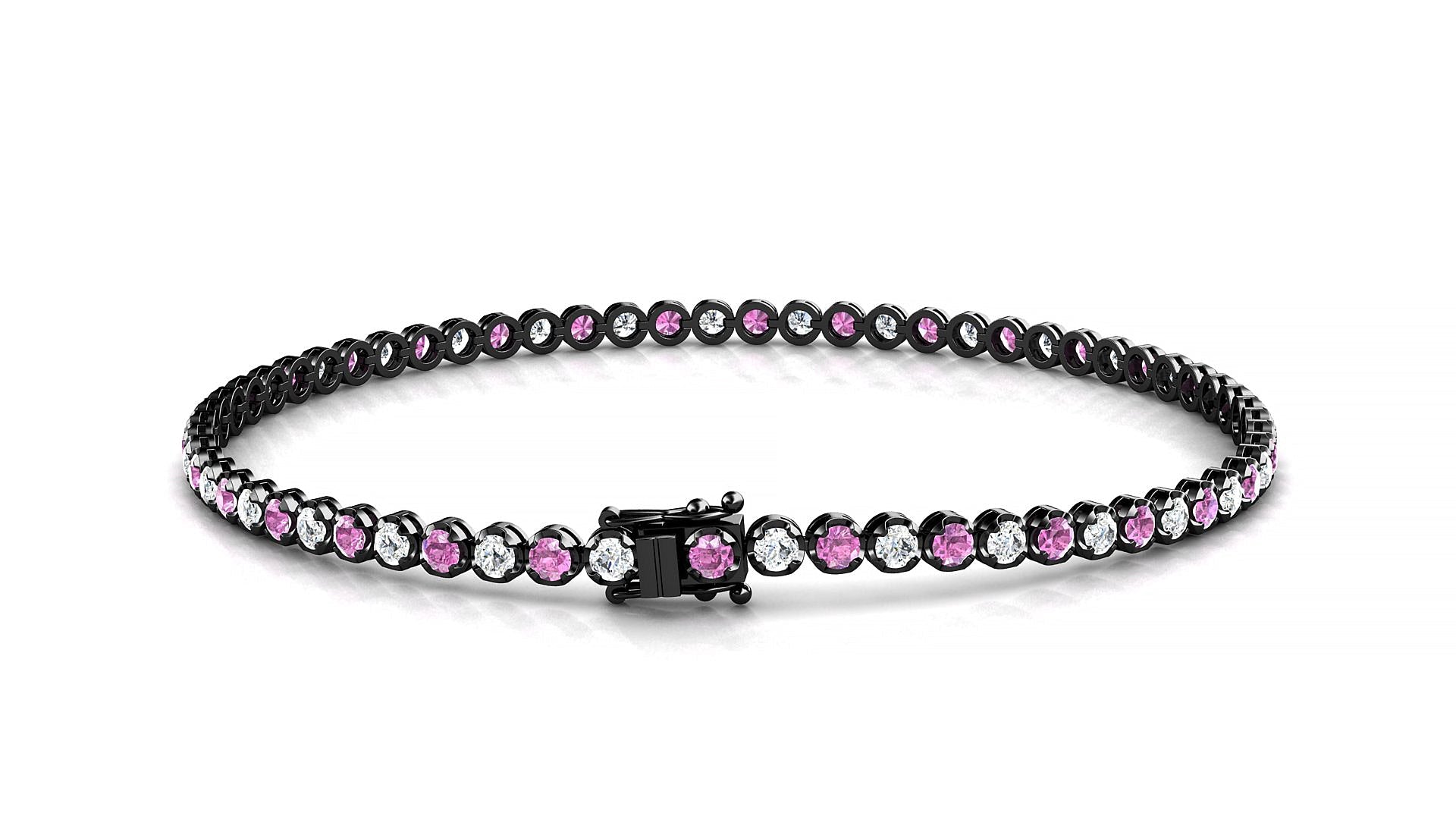 Bengal 1-1 | 18k Black Gold 2 mm Round Natural Pink Sapphire & Diamond Tennis Bracelet
