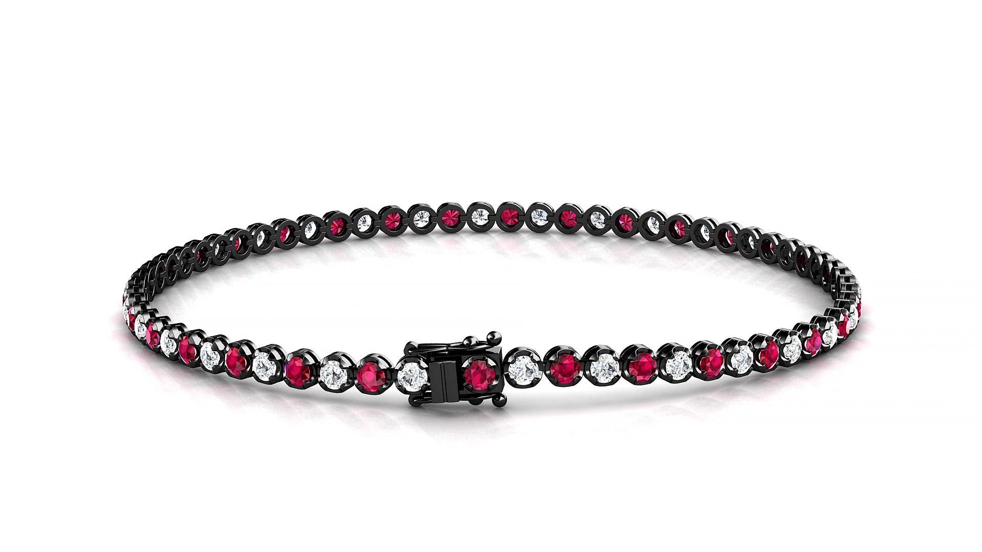 Bengal 1-1 | 18k Black Gold 2 mm Round Natural Ruby & Diamond 19 cm Tennis Bracelet
