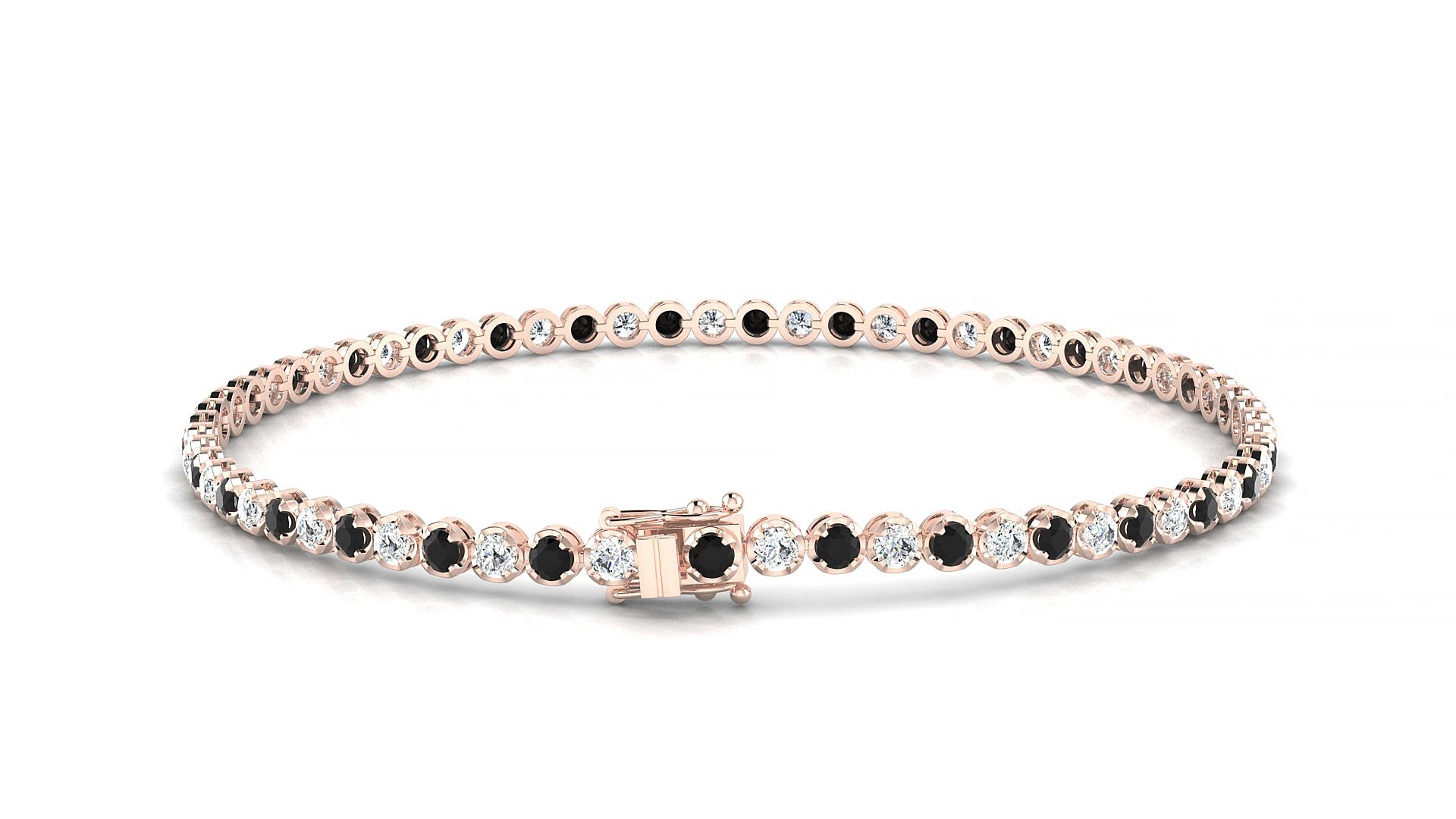 Bengal 1-1 | 18k Rose Gold 2 mm Round Natural Black Diamond & Diamond 15 cm Tennis Bracelet