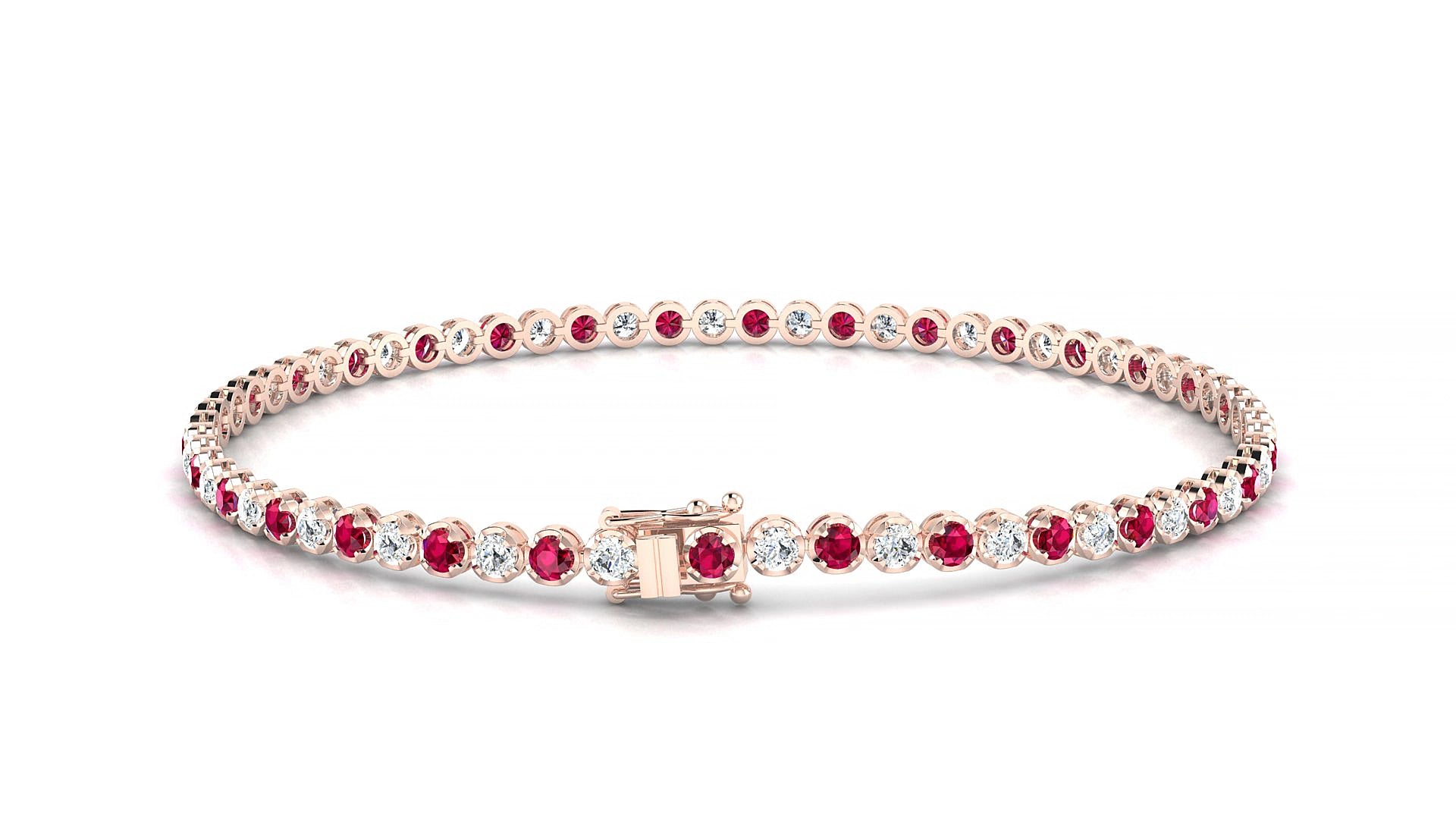 Bengal 1-1 | 18k Rose Gold 2 mm Round Natural Ruby & Diamond 15 cm Tennis Bracelet