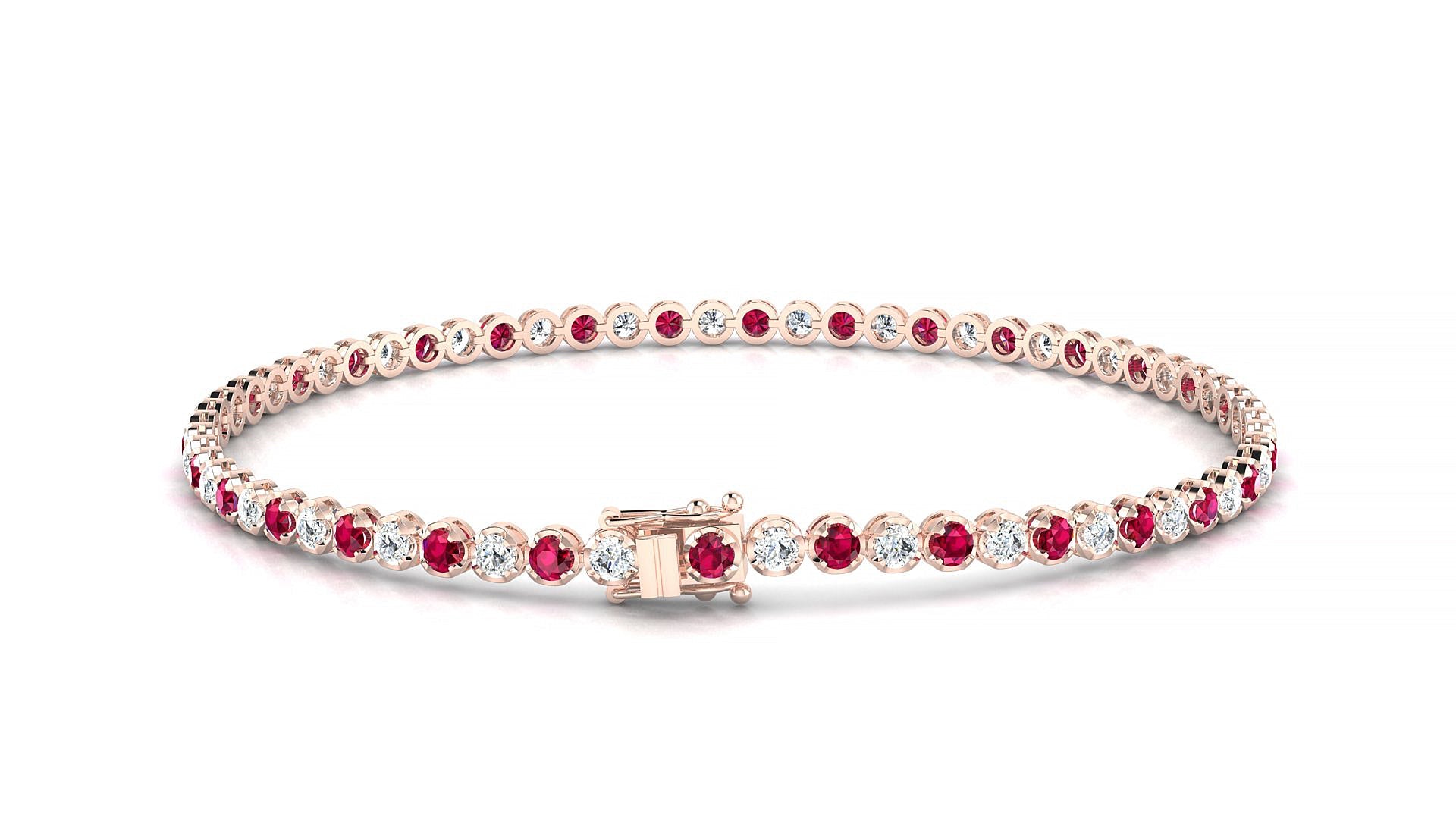 Bengal 1-1 | 18k Rose Gold 2 mm Round Natural Ruby & Diamond Tennis Bracelet