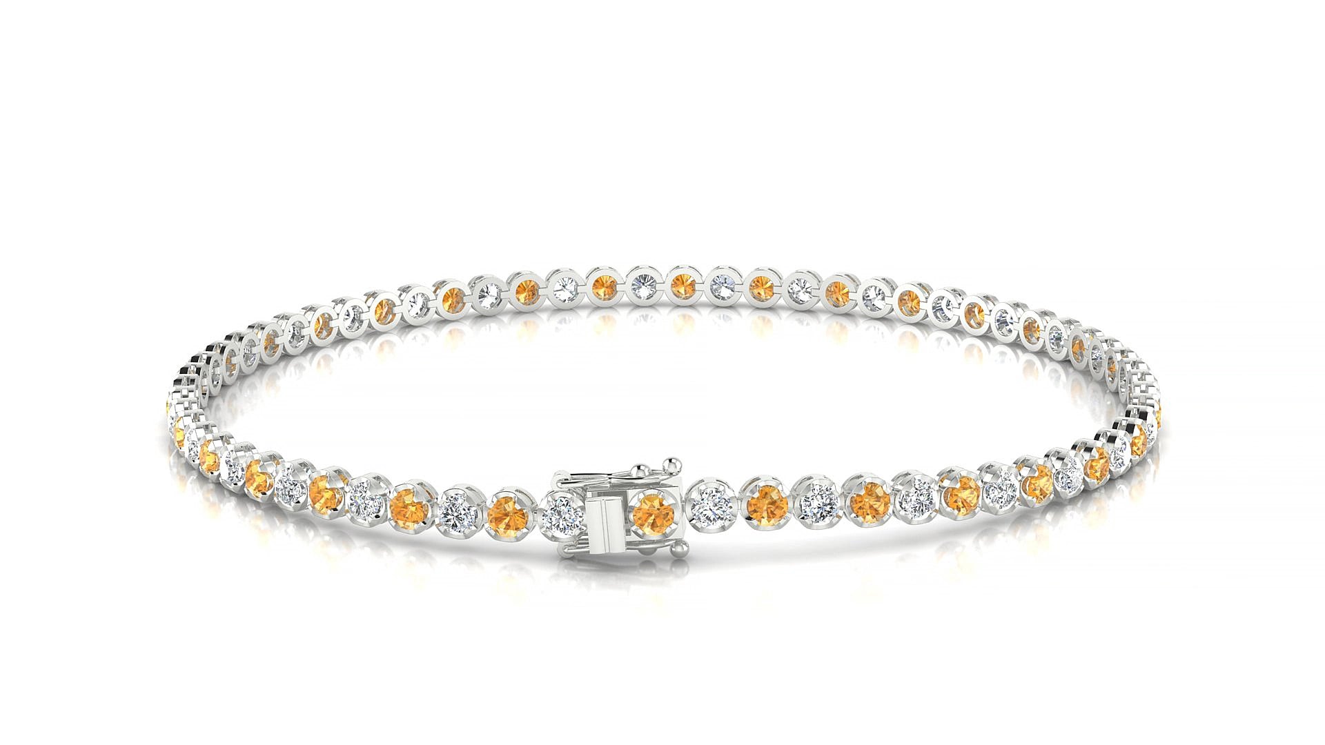 Bengal 1-1 | 18k White Gold 2 mm Round Natural Citrine & Diamond 15 cm Tennis Bracelet