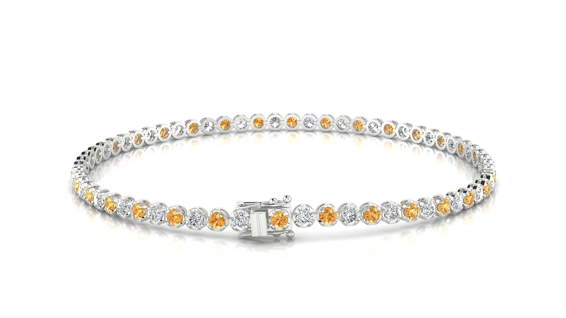 Bengal 1-1 | 18k White Gold 2 mm Round Natural Citrine & Diamond Tennis Bracelet