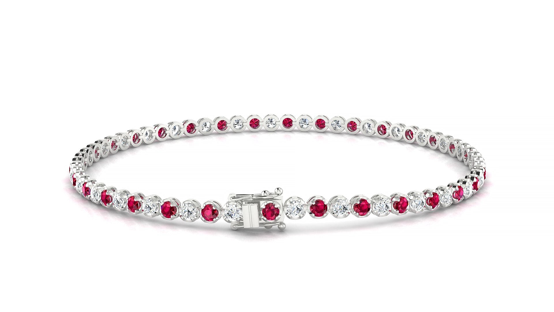 Bengal 1-1 | 18k White Gold 2 mm Round Natural Ruby & Diamond Tennis Bracelet