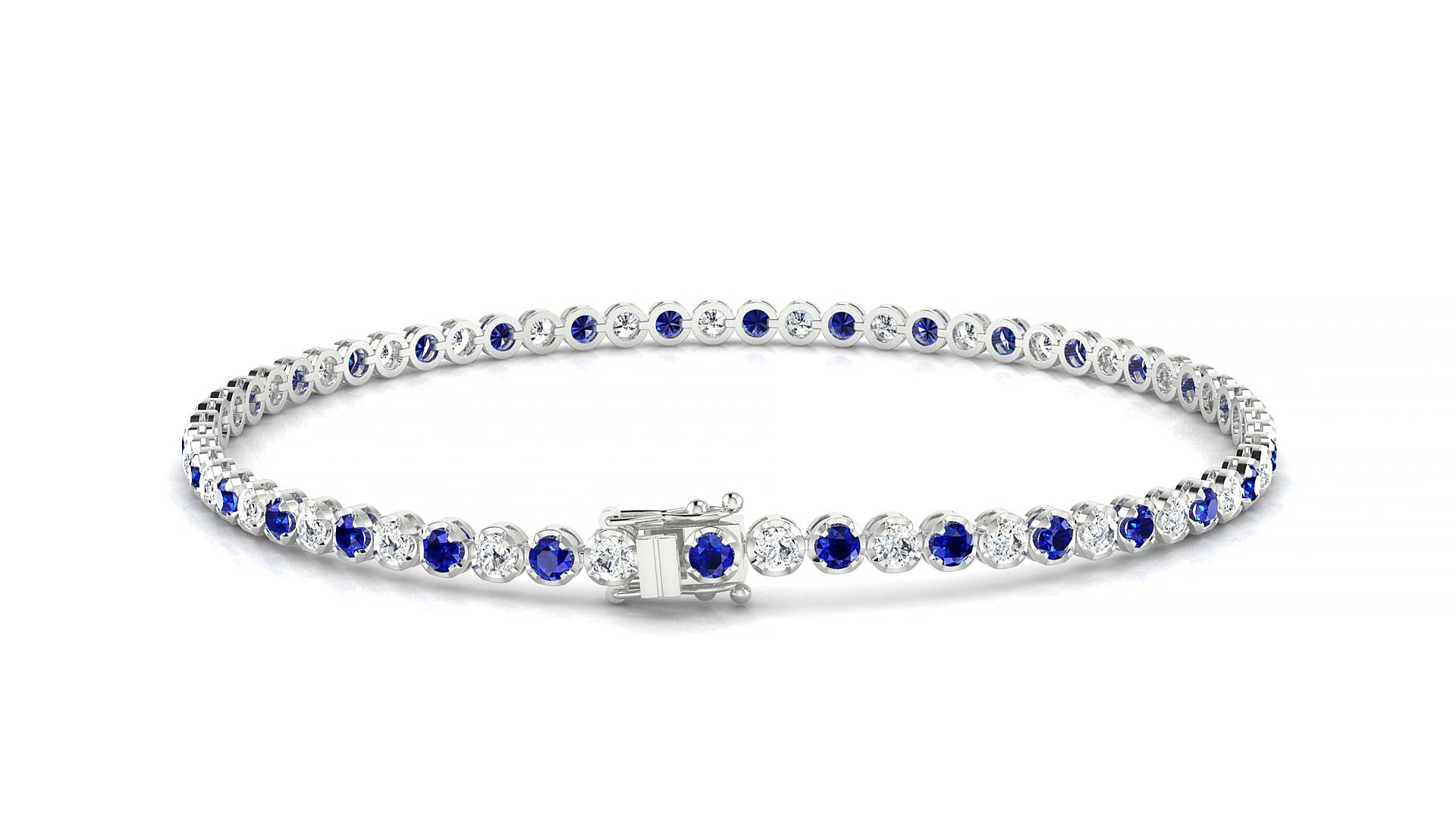 Bengal 1-1 | 18k White Gold 2 mm Round Natural Sapphire & Diamond 20 cm Tennis Bracelet