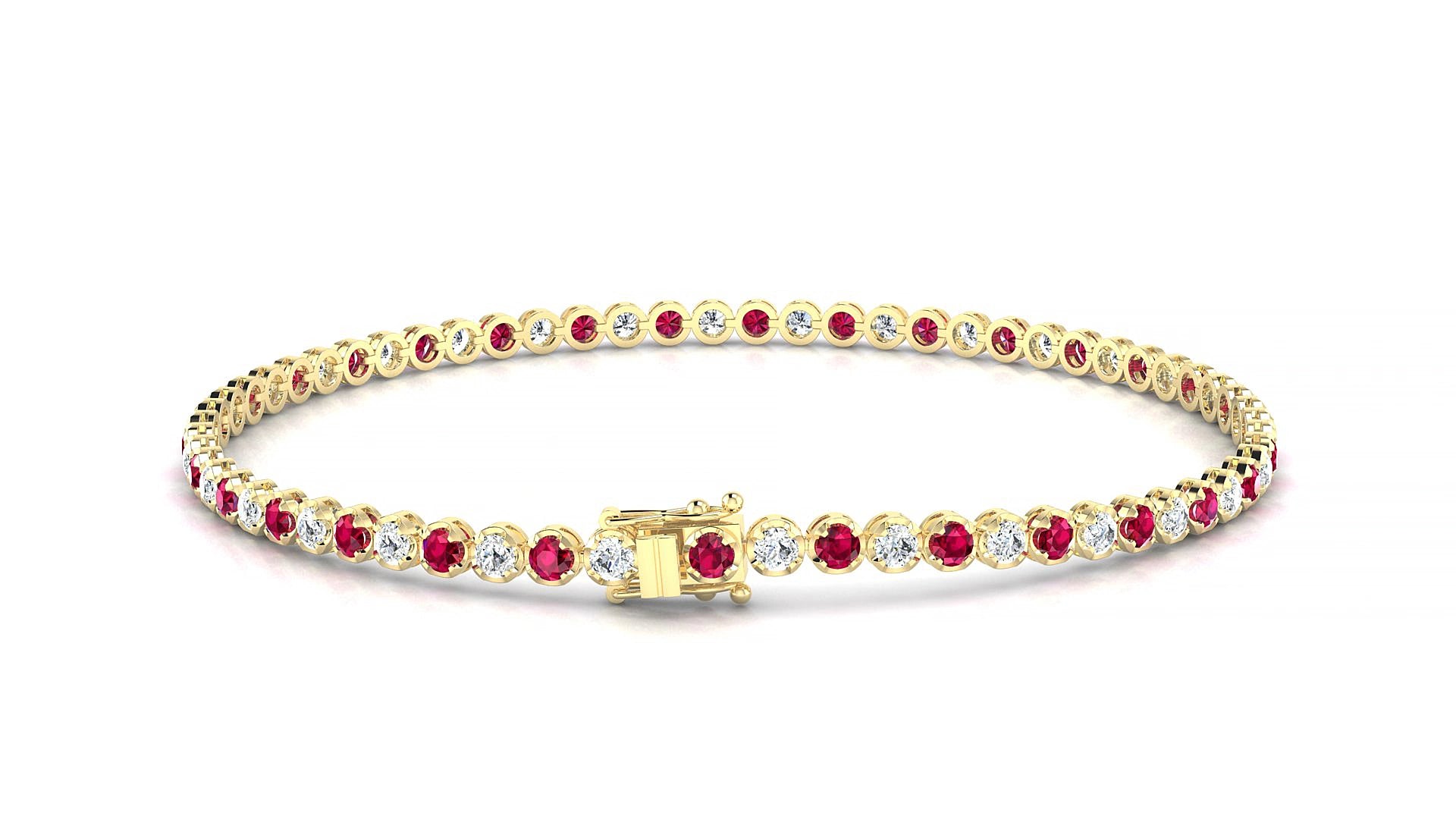 Bengal 1-1 | 18k Yellow Gold 2 mm Round Natural Ruby & Diamond 19 cm Tennis Bracelet