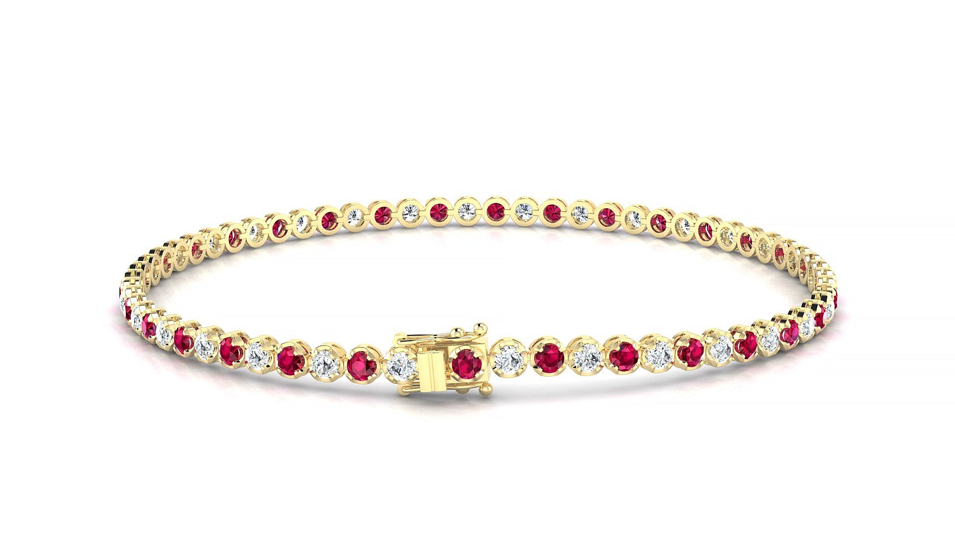 Bengal 1-1 | 18k Yellow Gold 2 mm Round Natural Ruby & Diamond Tennis Bracelet
