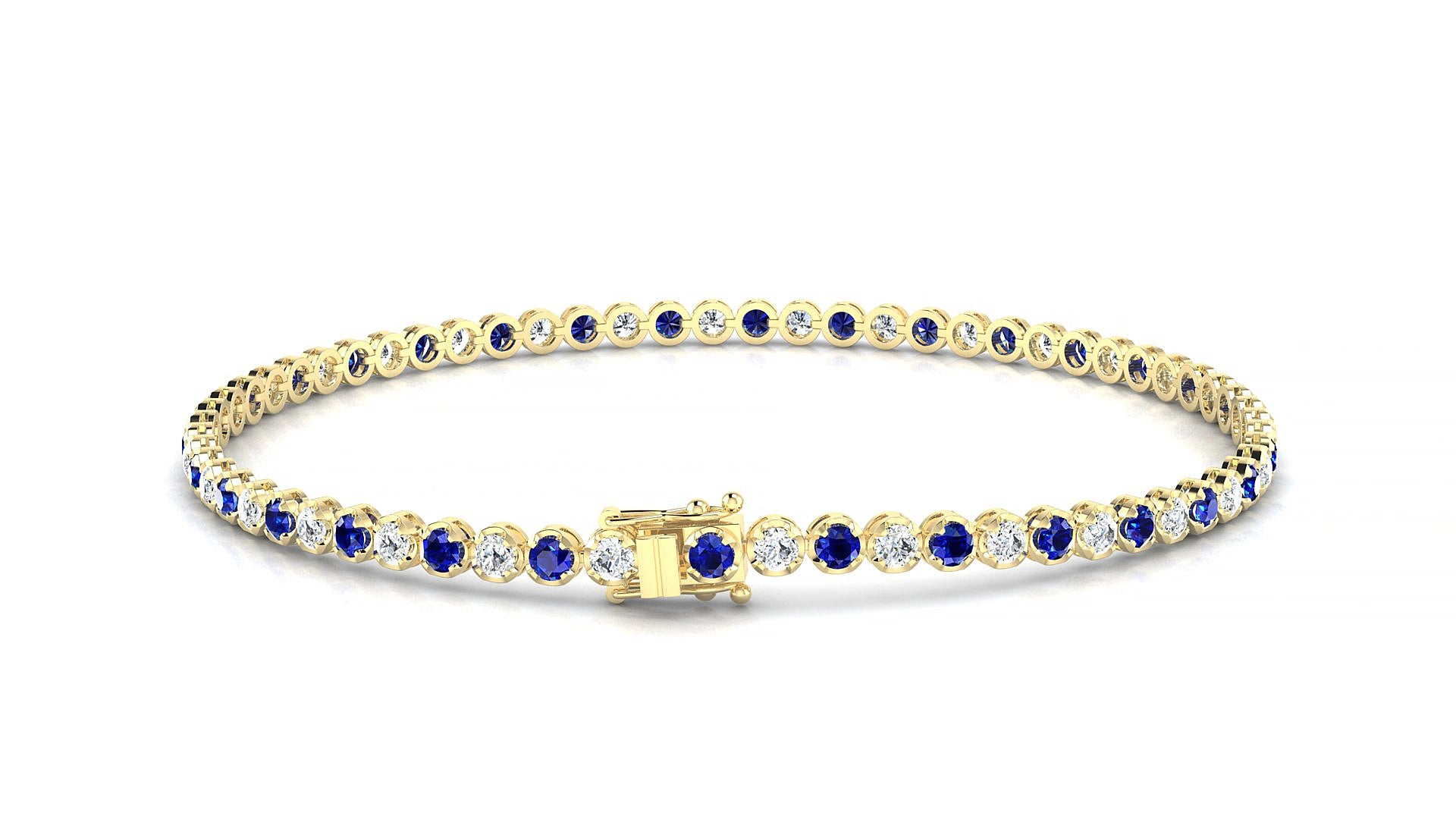 Bengal 1-1 | 18k Yellow Gold 2 mm Round Natural Sapphire & Diamond 18 cm Tennis Bracelet