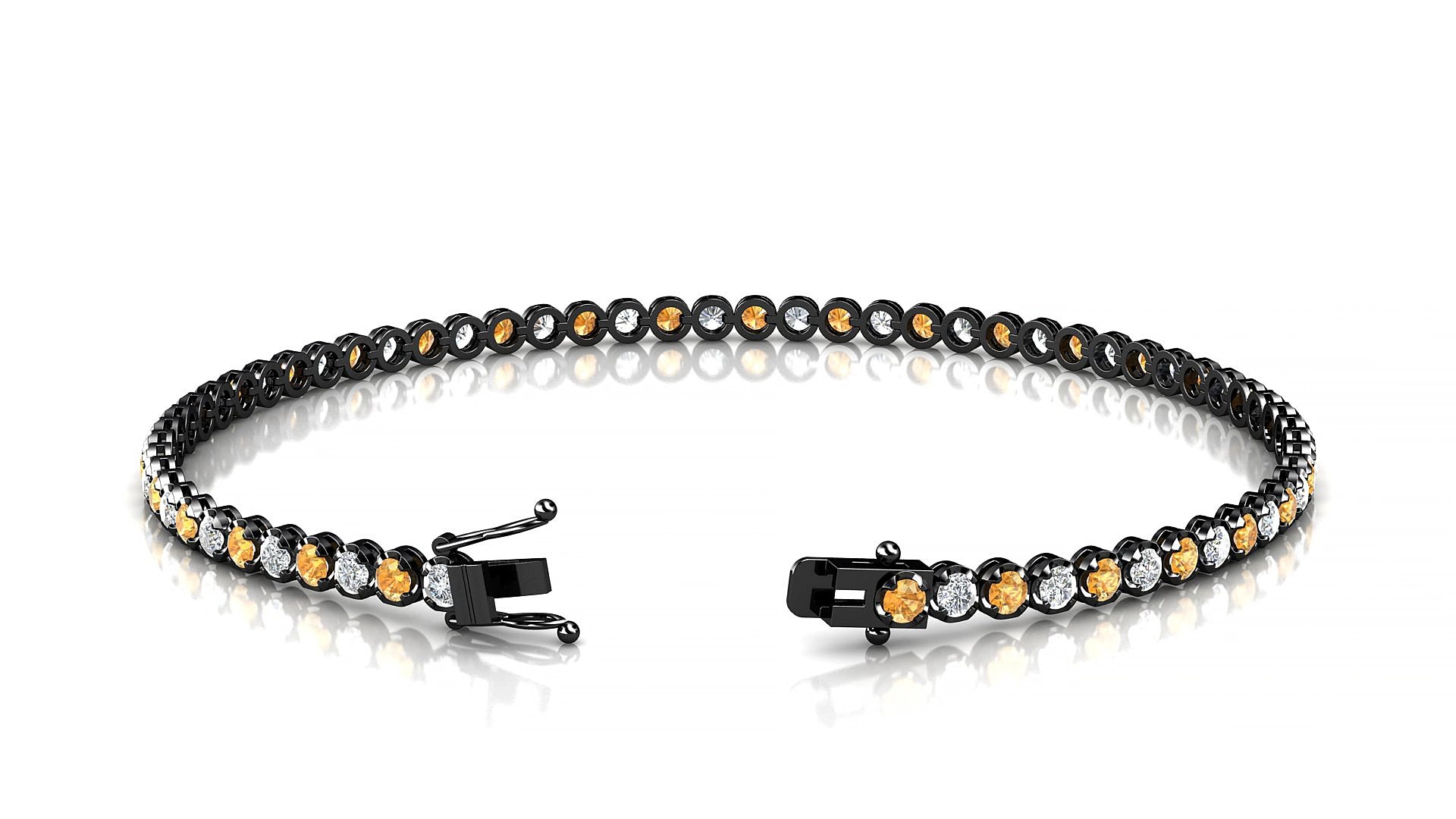 Bengal 1-1 | 18k Black Gold 2 mm Round Natural Citrine & Diamond 15 cm Tennis Bracelet