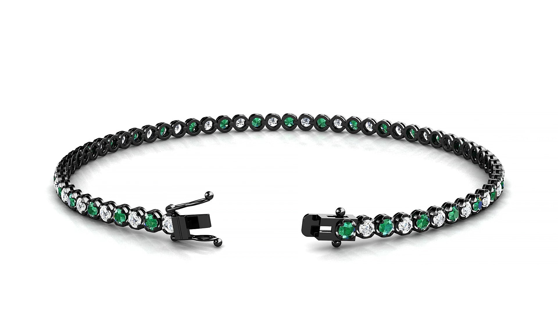 Bengal 1-1 | 18k Black Gold 2 mm Round Natural Emerald & Diamond 15 cm Tennis Bracelet
