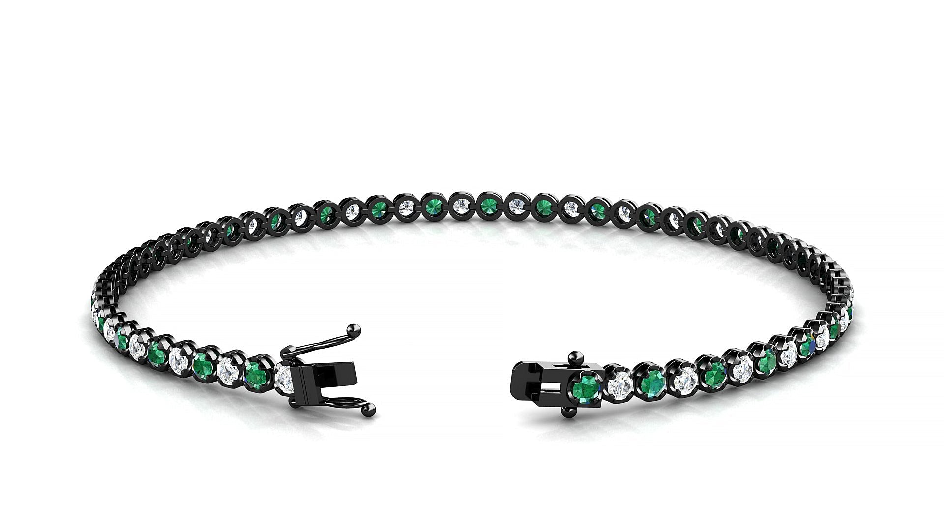 Bengal 1-1 | 18k Black Gold 2 mm Round Natural Emerald & Diamond Tennis Bracelet
