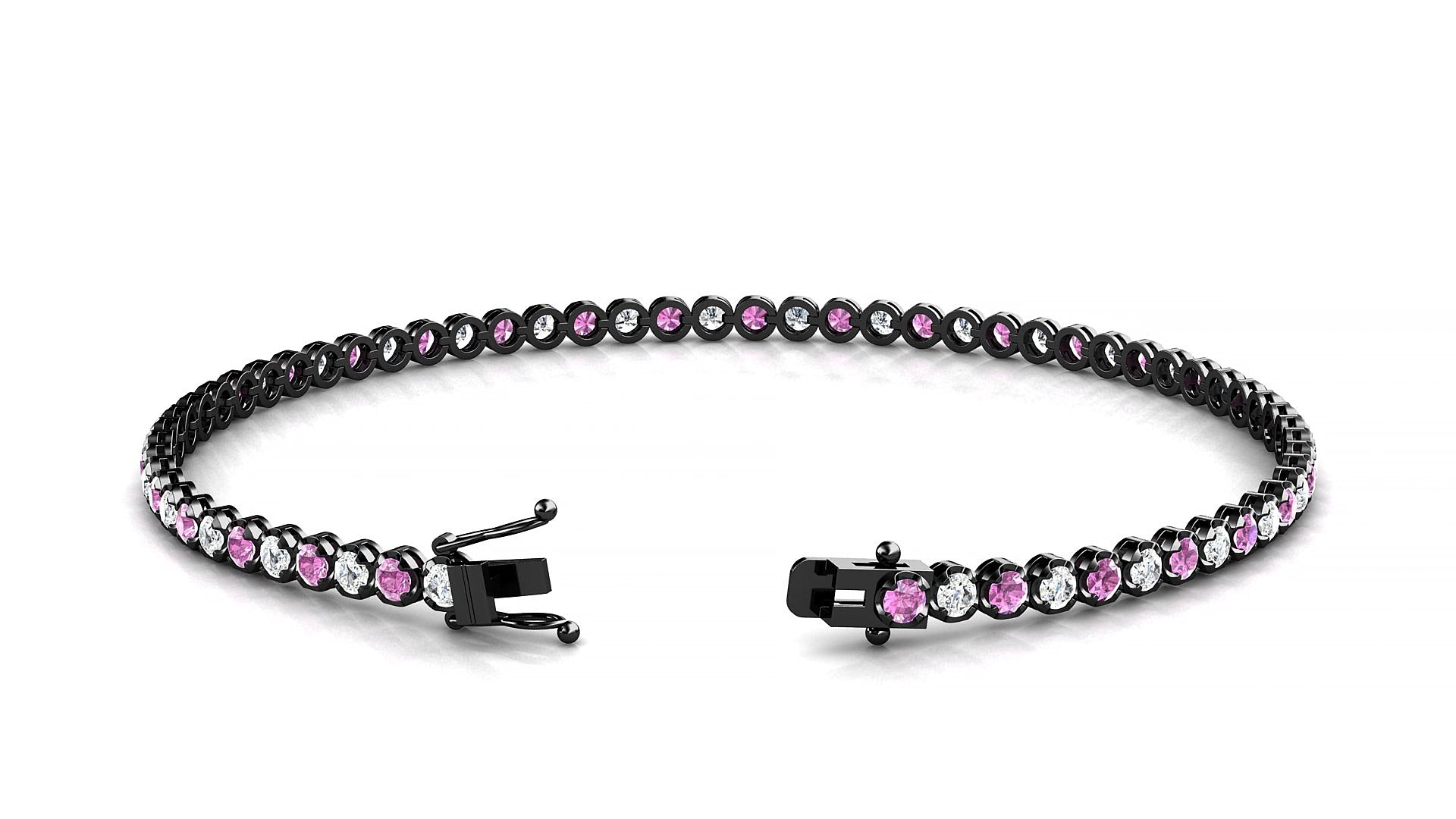Bengal 1-1 | 18k Black Gold 2 mm Round Natural Pink Sapphire & Diamond 20 cm Tennis Bracelet
