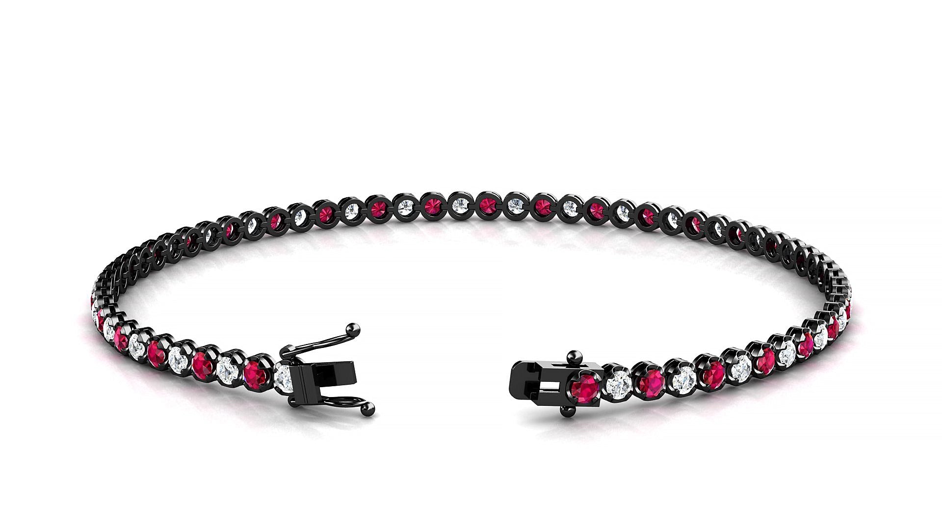 Bengal 1-1 | 18k Black Gold 2 mm Round Natural Ruby & Diamond Tennis Bracelet