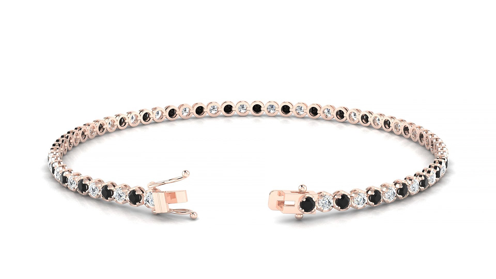 Bengal 1-1 | 18k Rose Gold 2 mm Round Natural Black Diamond & Diamond 15 cm Tennis Bracelet