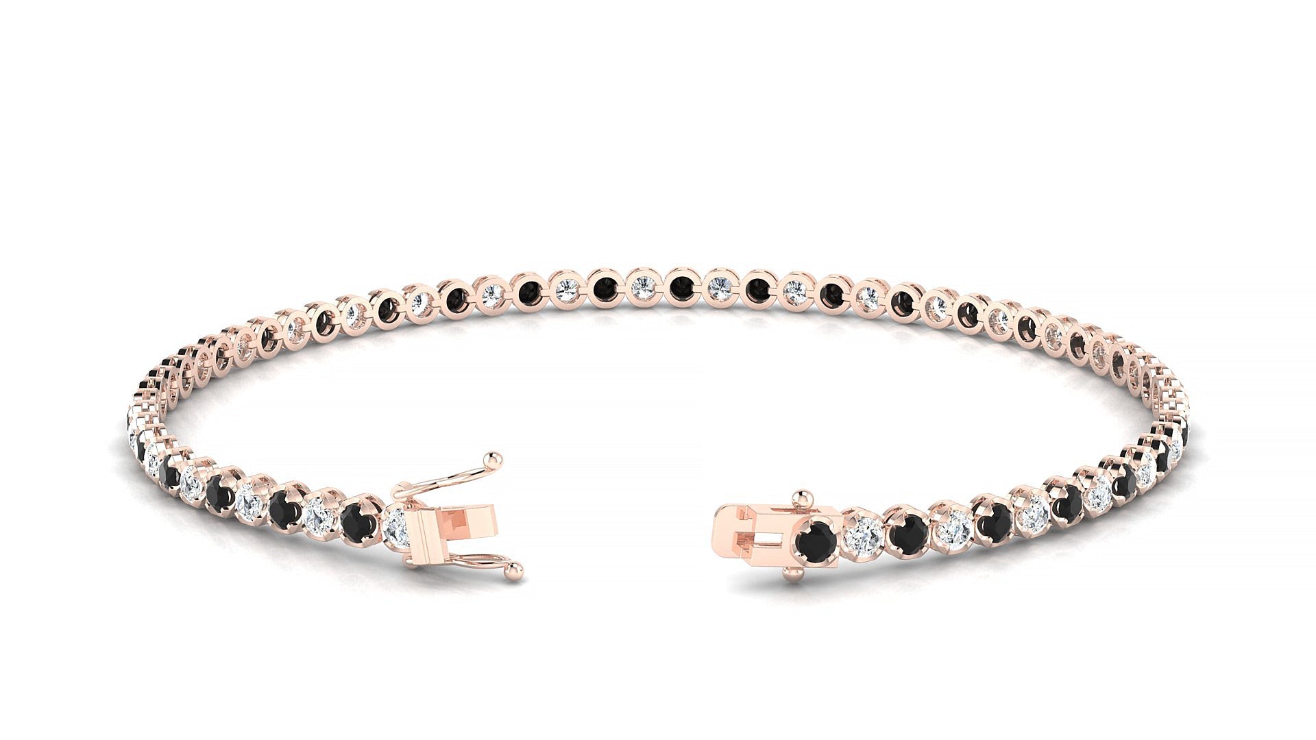 Bengal 1-1 | 18k Rose Gold 2 mm Round Natural Black Diamond & Diamond Tennis Bracelet