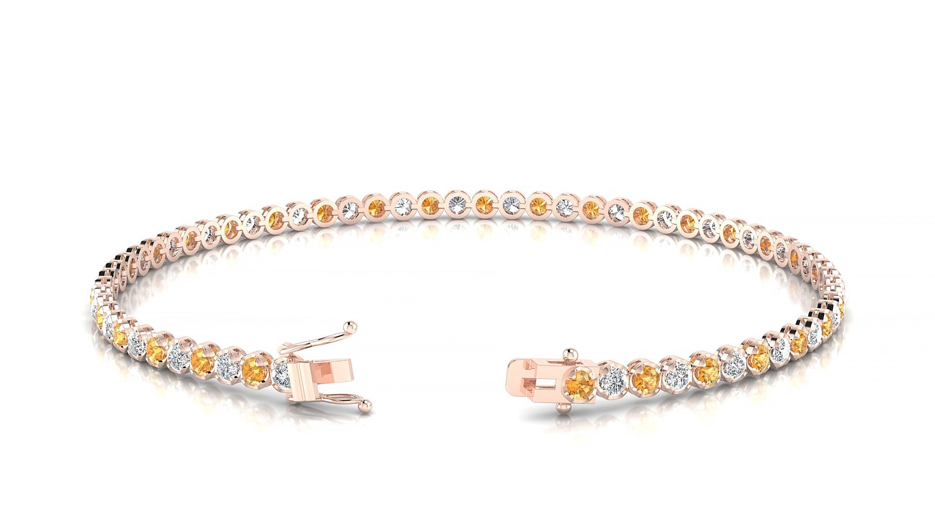 Bengal 1-1 | 18k Rose Gold 2 mm Round Natural Citrine & Diamond 15 cm Tennis Bracelet