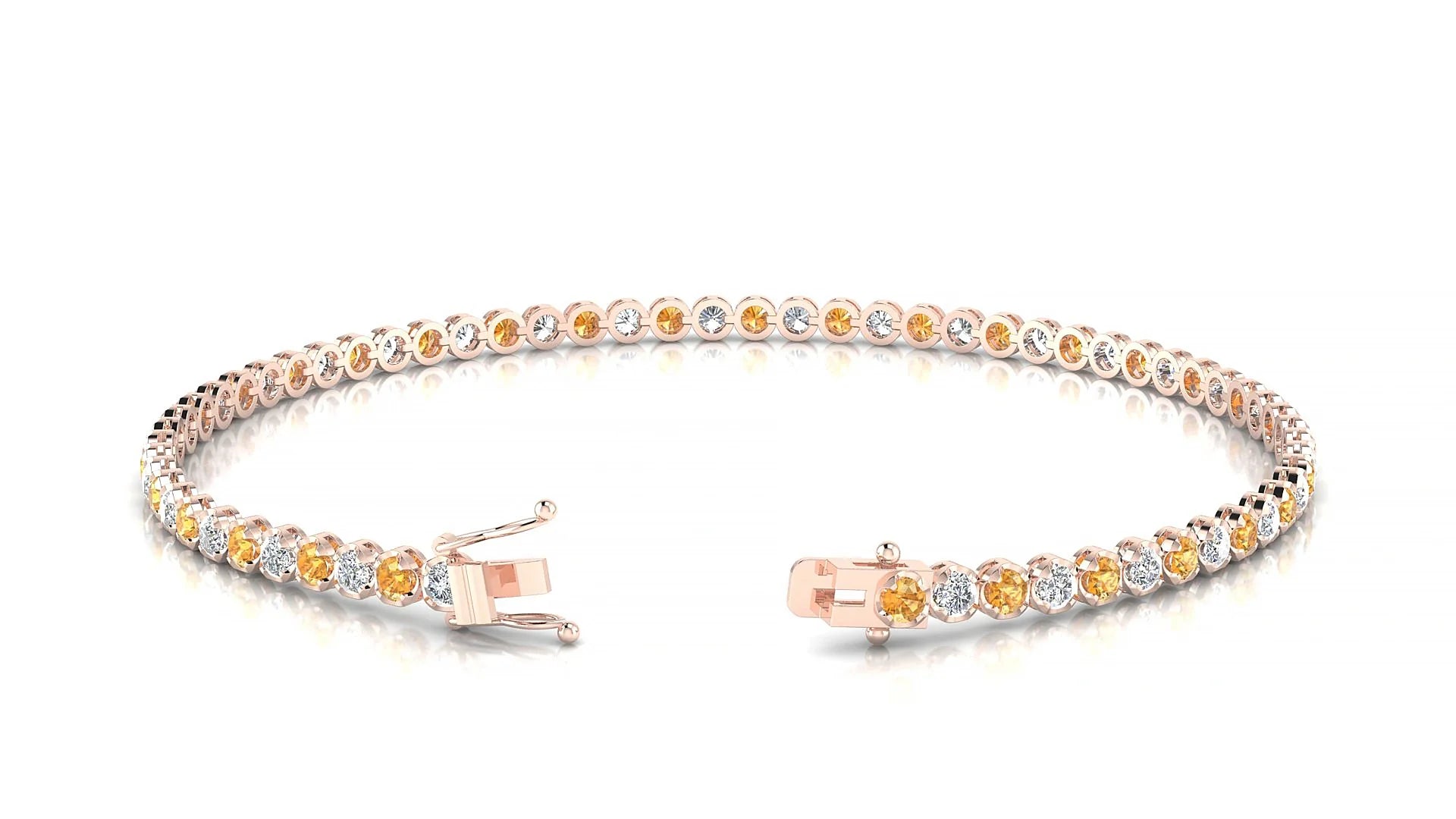Bengal 1-1 | 18k Rose Gold 2 mm Round Natural Citrine & Diamond Tennis Bracelet