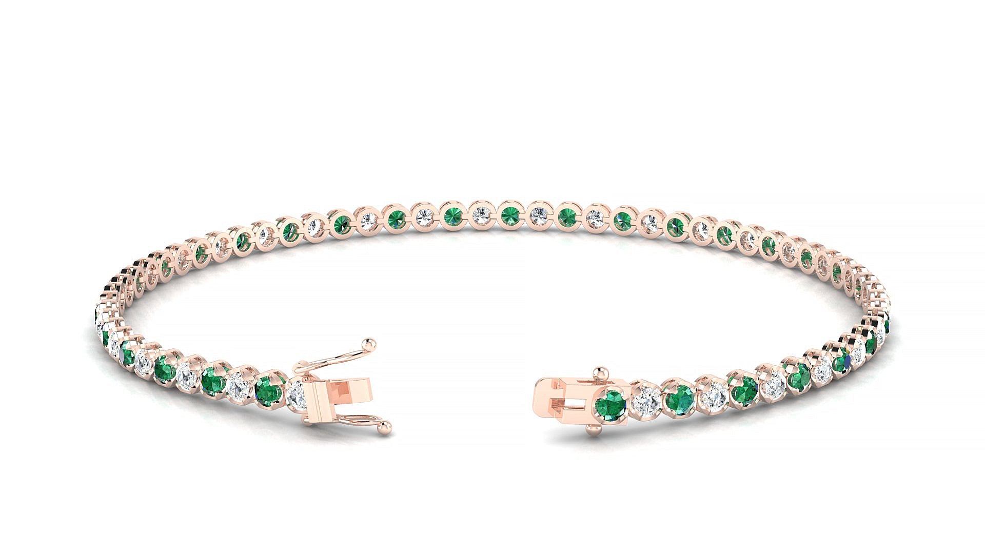 Bengal 1-1 | 18k Rose Gold 2 mm Round Natural Emerald & Diamond Tennis Bracelet
