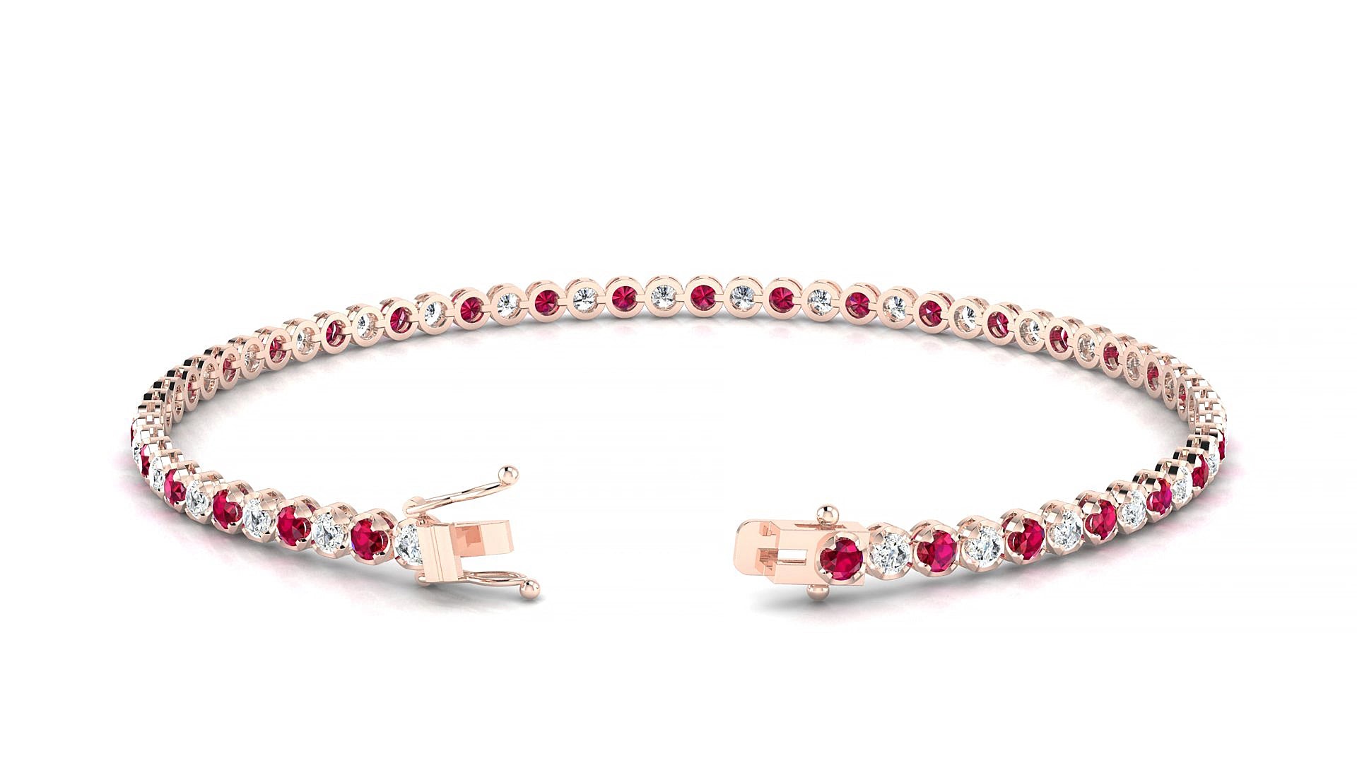 Bengal 1-1 | 18k Rose Gold 2 mm Round Natural Ruby & Diamond 18 cm Tennis Bracelet