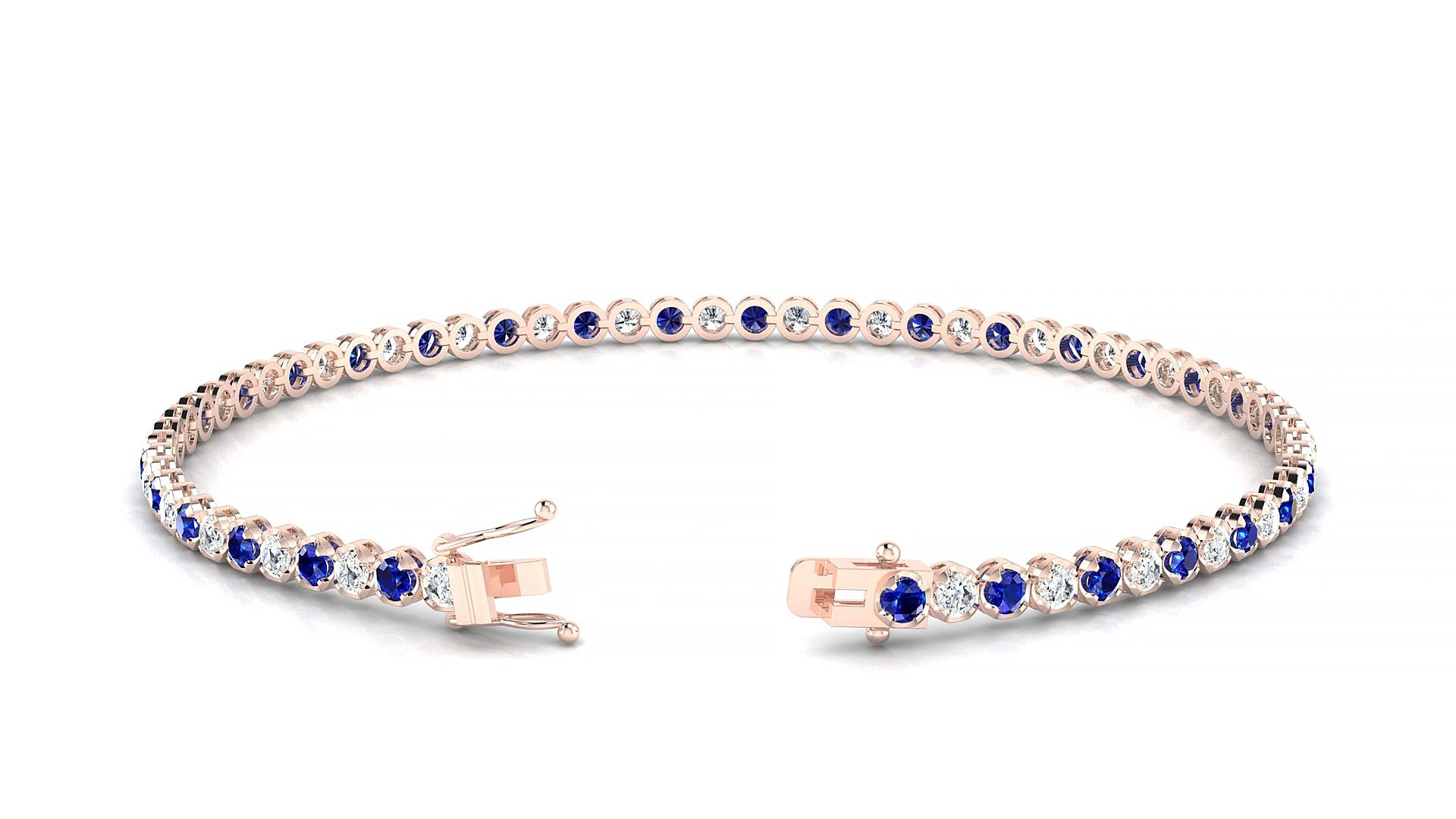 Bengal 1-1 | 18k Rose Gold 2 mm Round Natural Sapphire & Diamond 20 cm Tennis Bracelet