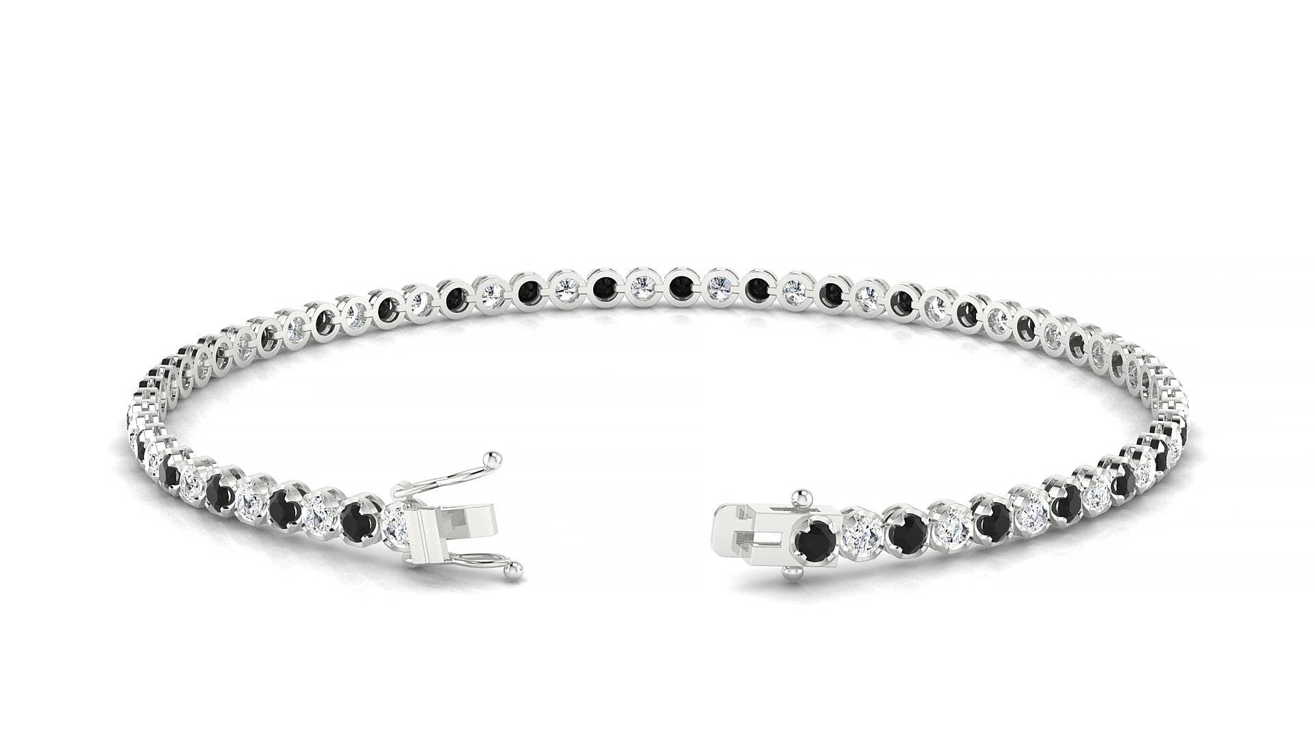 Bengal 1-1 | 18k White Gold 2 mm Round Natural Black Diamond & Diamond 17 cm Tennis Bracelet