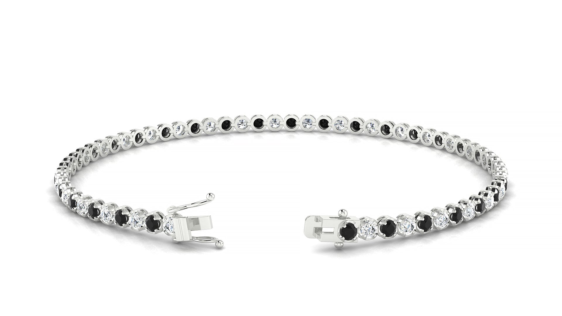 Bengal 1-1 | 18k White Gold 2 mm Round Natural Black Diamond & Diamond Tennis Bracelet