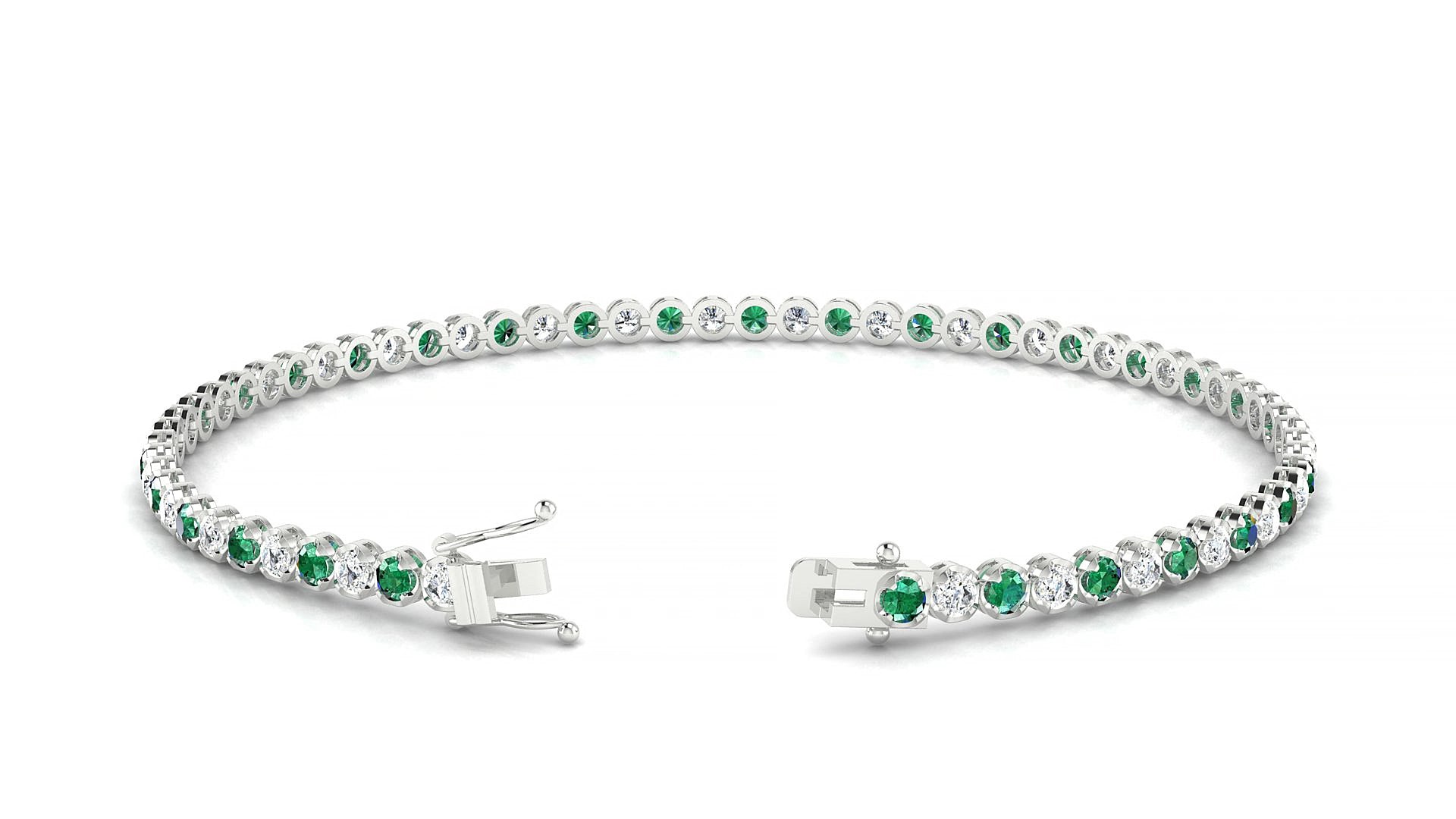 Bengal 1-1 | 18k White Gold 2 mm Round Natural Emerald & Diamond 15 cm Tennis Bracelet