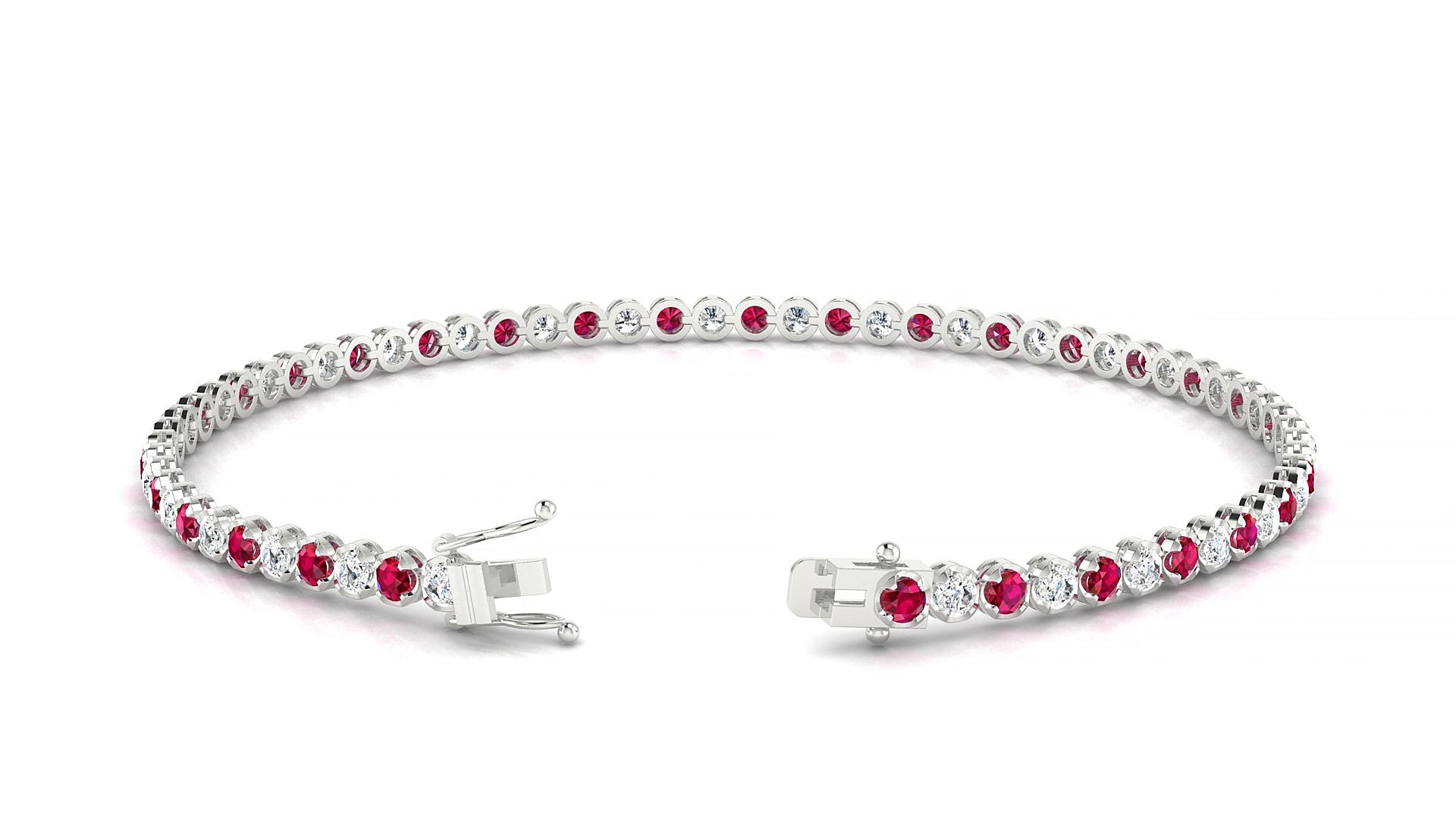 Bengal 1-1 | 18k White Gold 2 mm Round Natural Ruby & Diamond 15 cm Tennis Bracelet