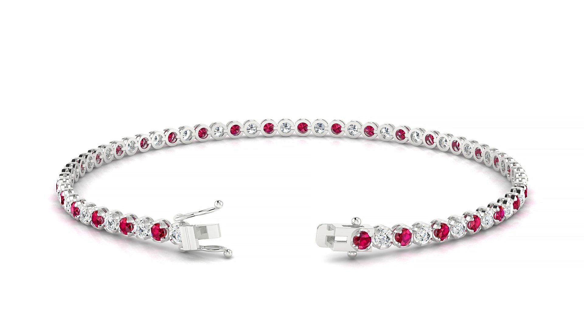 Bengal 1-1 | 18k White Gold 2 mm Round Natural Ruby & Diamond Tennis Bracelet