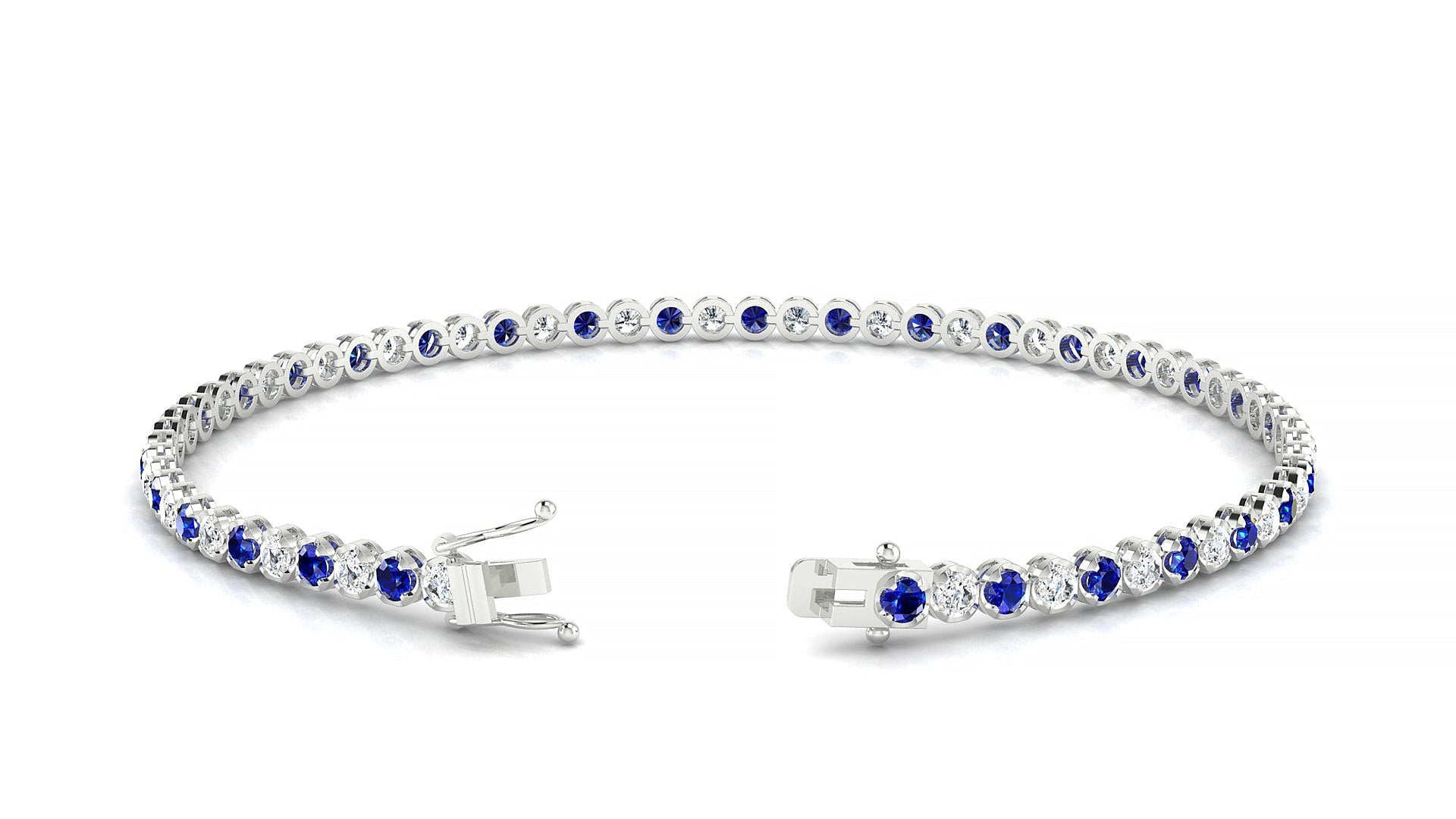 Bengal 1-1 | 18k White Gold 2 mm Round Natural Sapphire & Diamond Tennis Bracelet