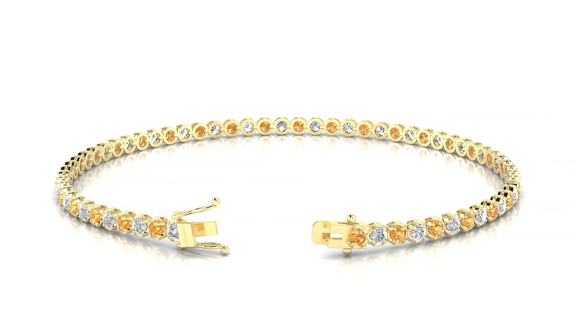 Bengal 1-1 | 18k Yellow Gold 2 mm Round Natural Citrine & Diamond 17 cm Tennis Bracelet