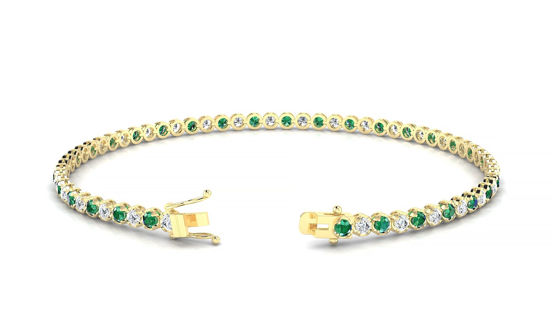 Bengal 1-1 | 18k Yellow Gold 2 mm Round Natural Emerald & Diamond Tennis Bracelet