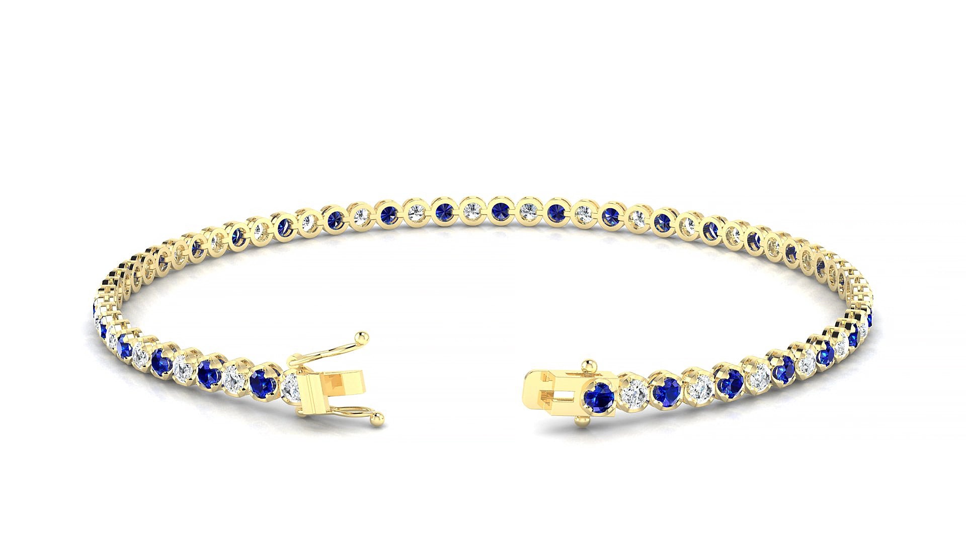 Bengal 1-1 | 18k Yellow Gold 2 mm Round Natural Sapphire & Diamond 15 cm Tennis Bracelet