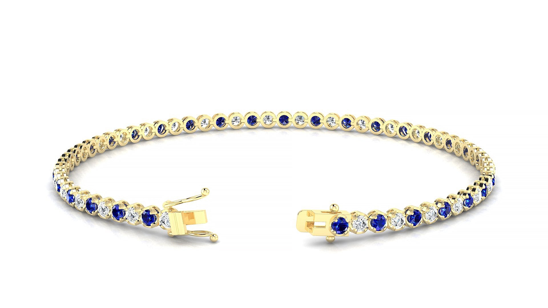 Bengal 1-1 | 18k Yellow Gold 2 mm Round Natural Sapphire & Diamond Tennis Bracelet