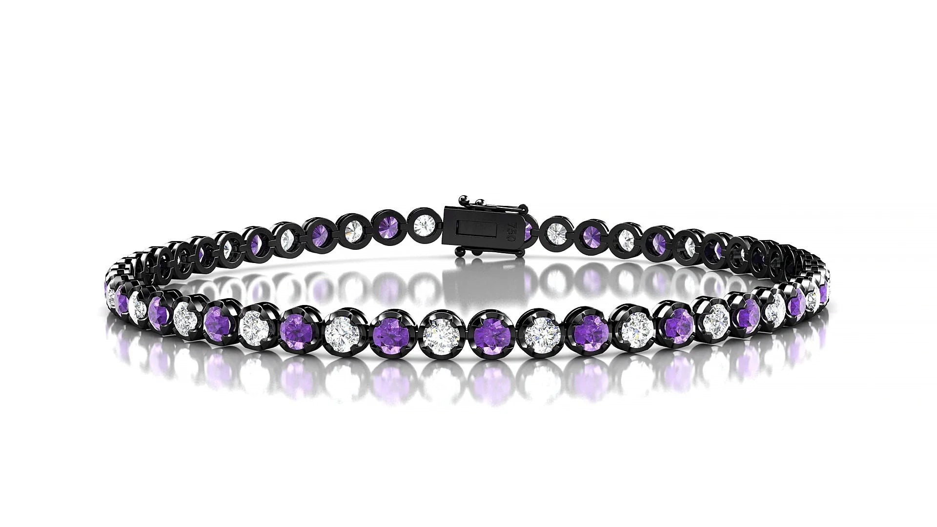 Bengal 1-1 | 18k Black Gold 2.5 mm Round Natural Amethyst & Diamond Tennis Bracelet
