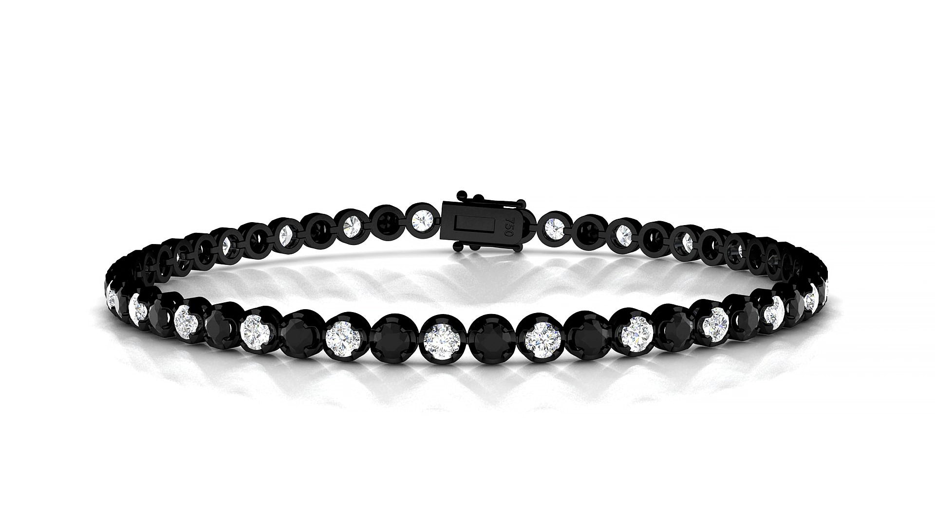 Bengal 1-1 | 18k Black Gold 2.5 mm Round Natural Black Diamond & Diamond 15 cm Tennis Bracelet