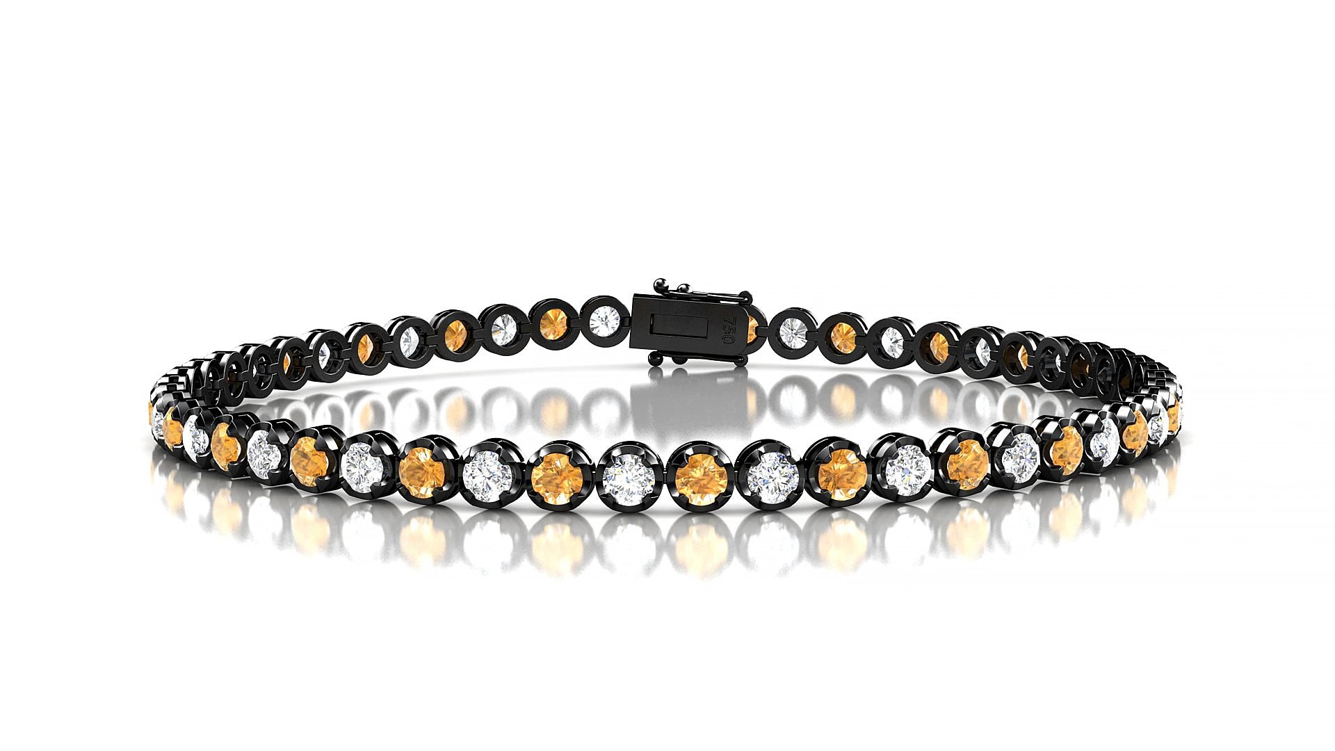 Bengal 1-1 | 18k Black Gold 2.5 mm Round Natural Citrine & Diamond 17 cm Tennis Bracelet