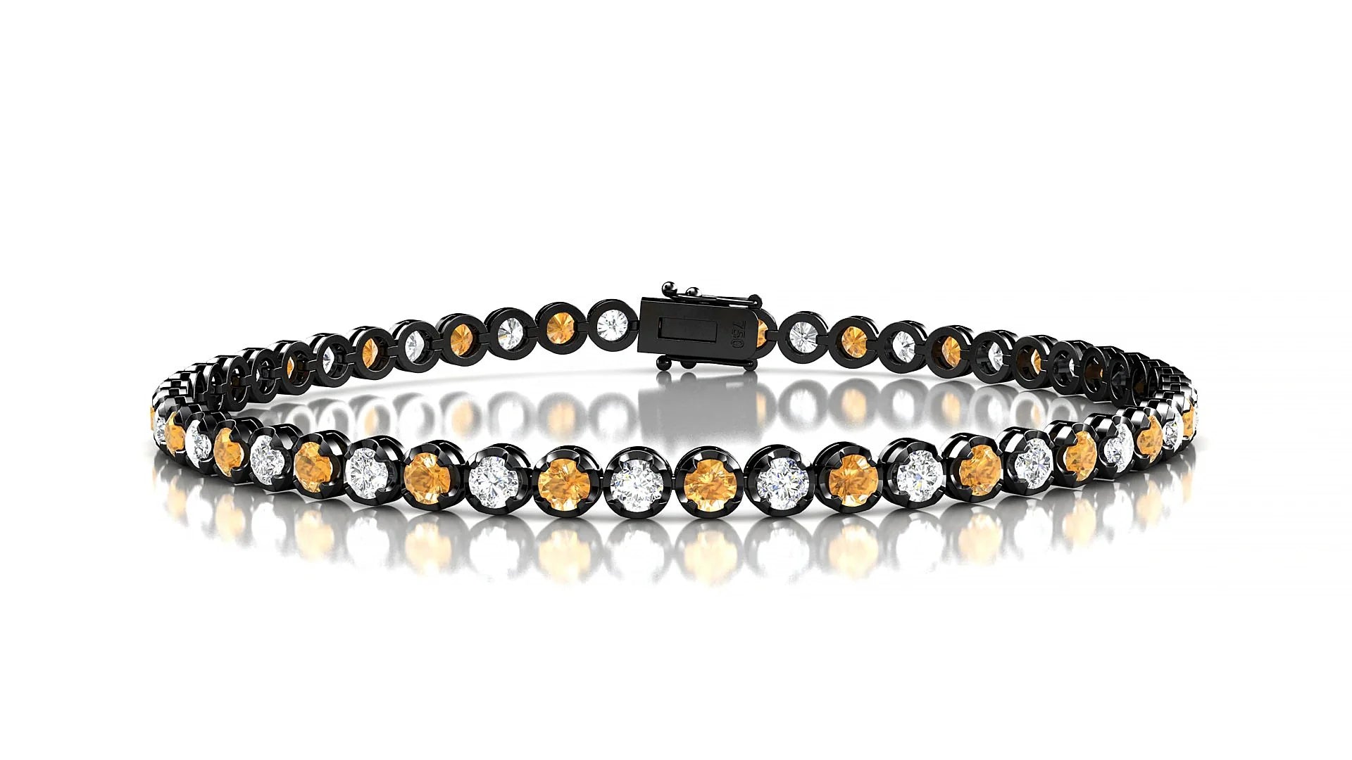 Bengal 1-1 | 18k Black Gold 2.5 mm Round Natural Citrine & Diamond Tennis Bracelet