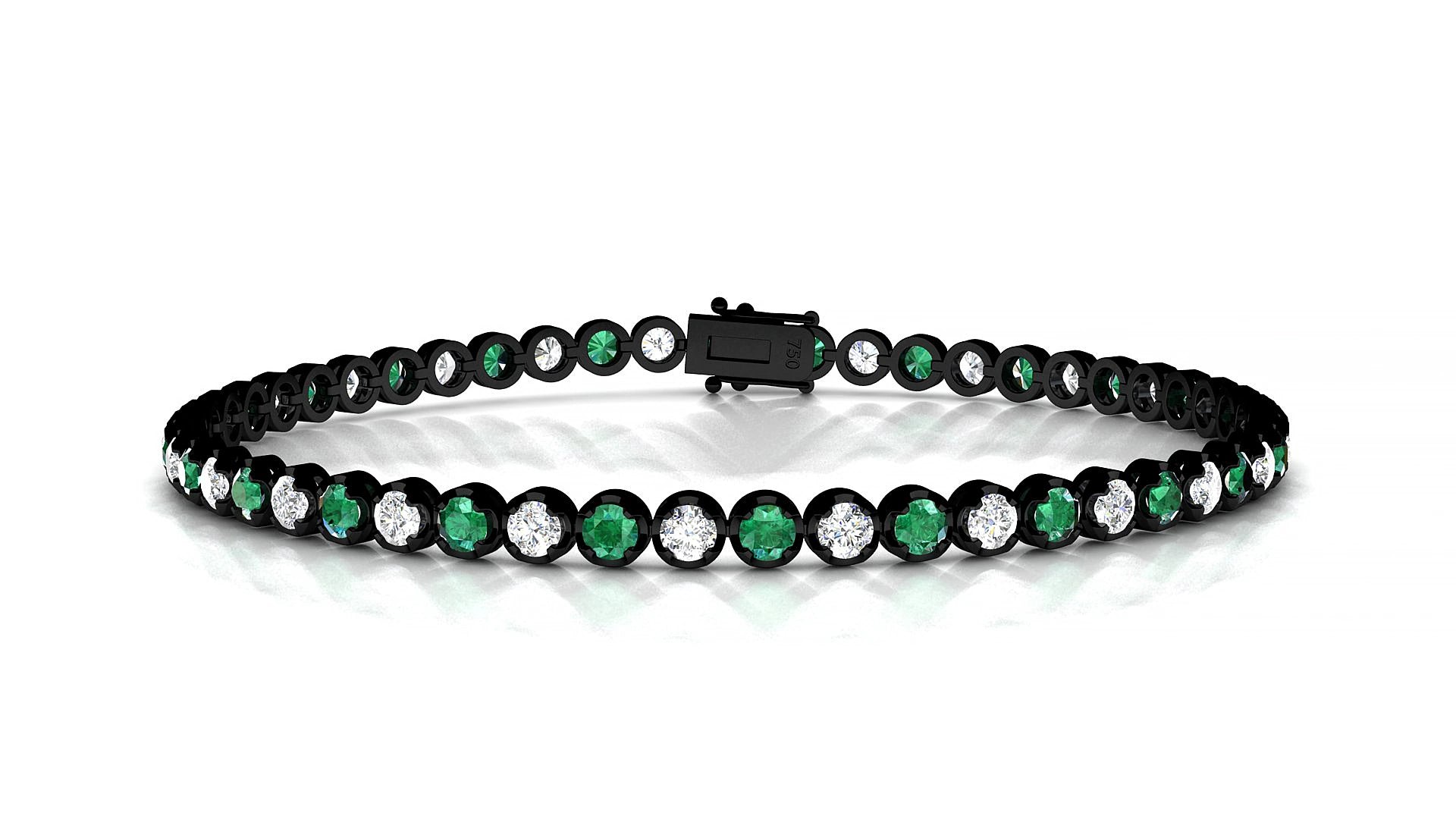 Bengal 1-1 | 18k Black Gold 2.5 mm Round Natural Emerald & Diamond 15 cm Tennis Bracelet